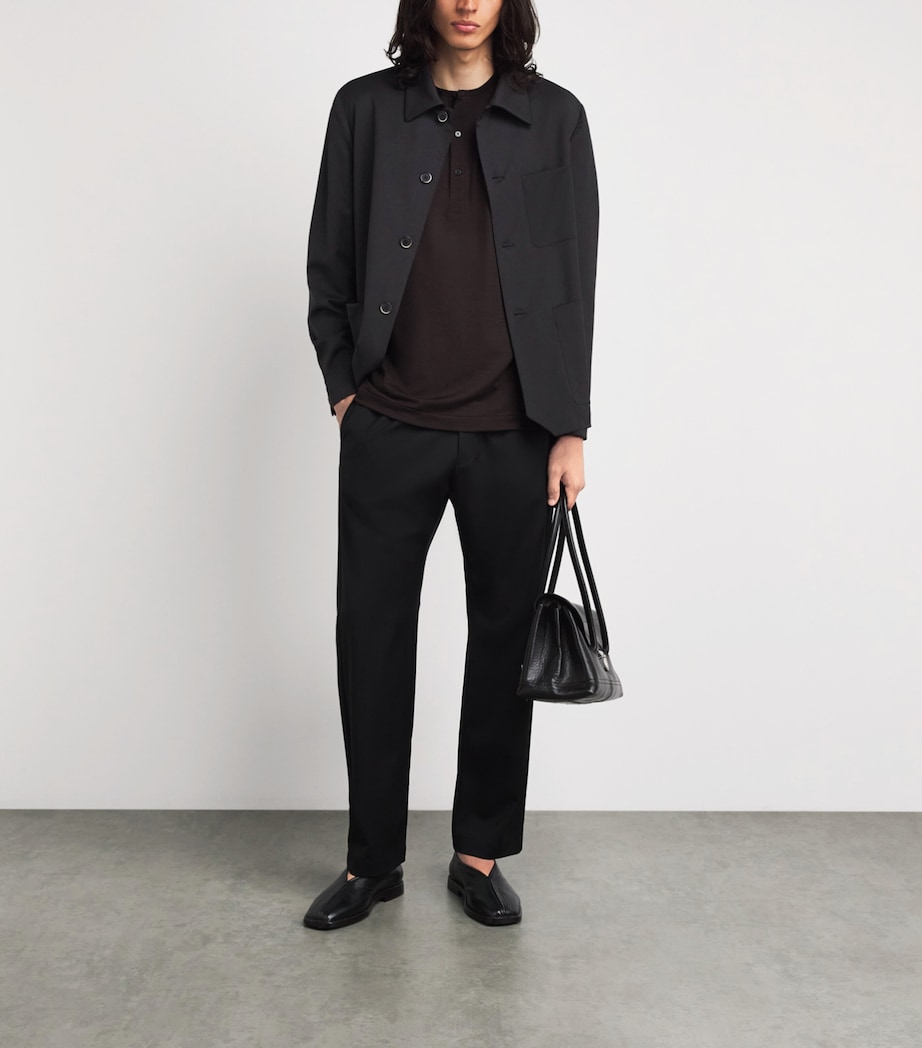 Barena Mens Stretch-Wool Gabardine Overshirt Nero Image 2