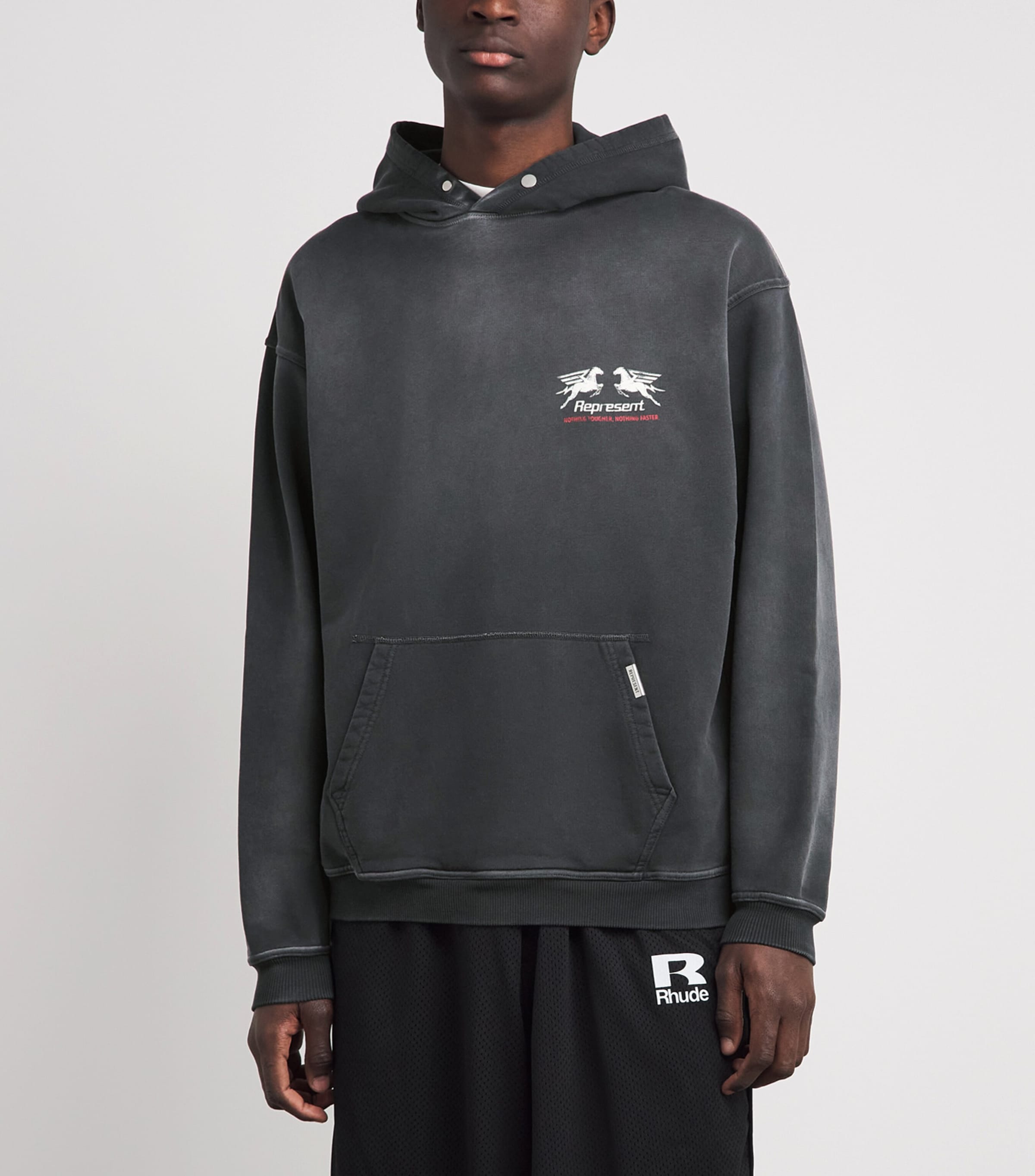Represent Mens Cotton 24 Hour Service Hoodie Stained Black Image 4