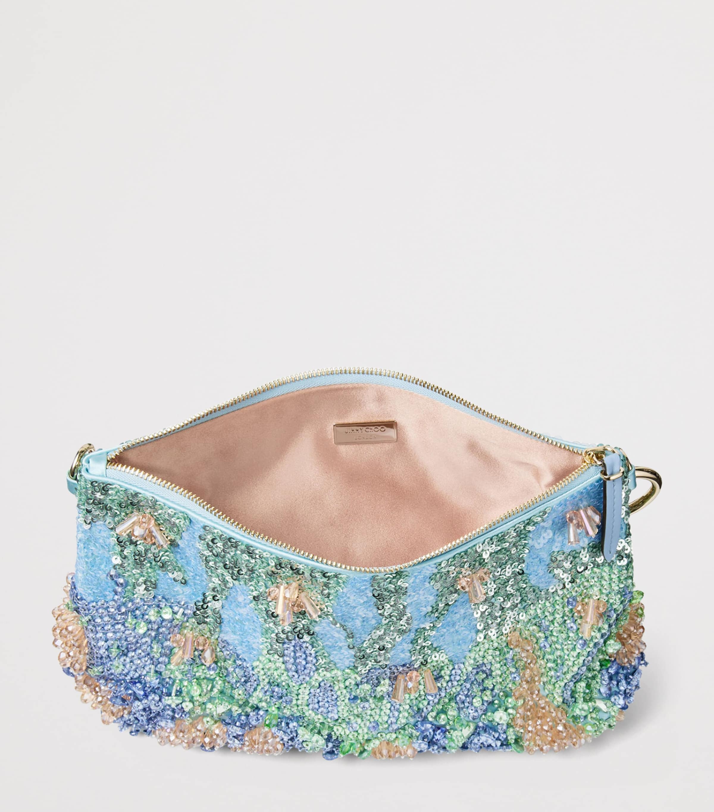Jimmy Choo Callie Satin Embellished Clutch Bag Blue Multi/light Gol Image 5