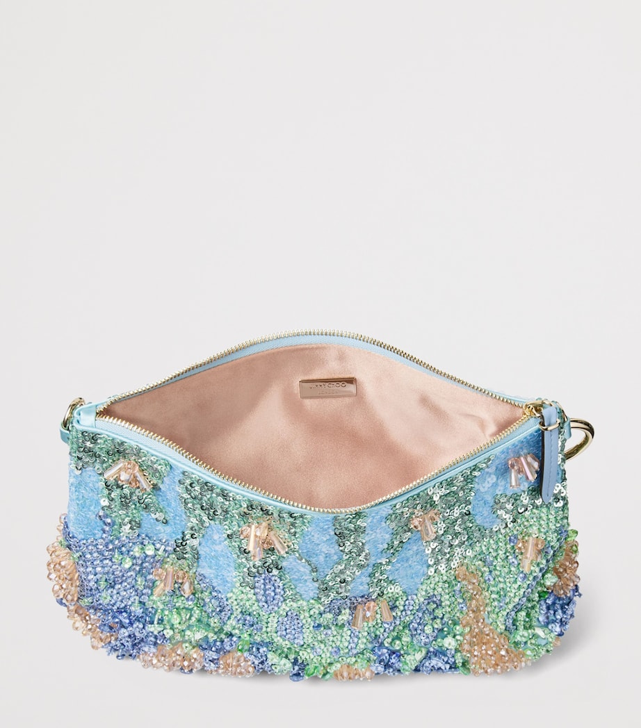 Jimmy Choo Callie Satin Embellished Clutch Bag Blue Multi/light Gol Image 5