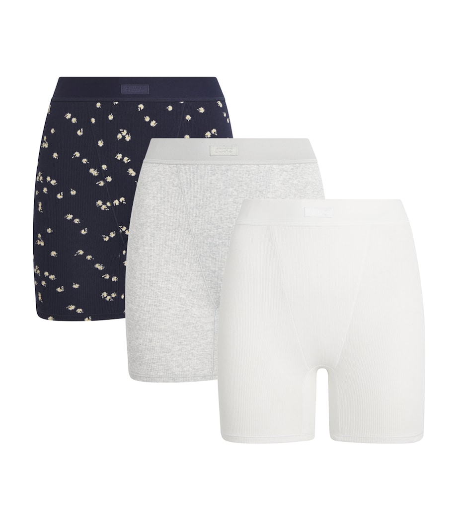 Stretch-Cotton Ribbed Boxer Shorts (Pack of 3) NAVY DAISY PRINT Image 1