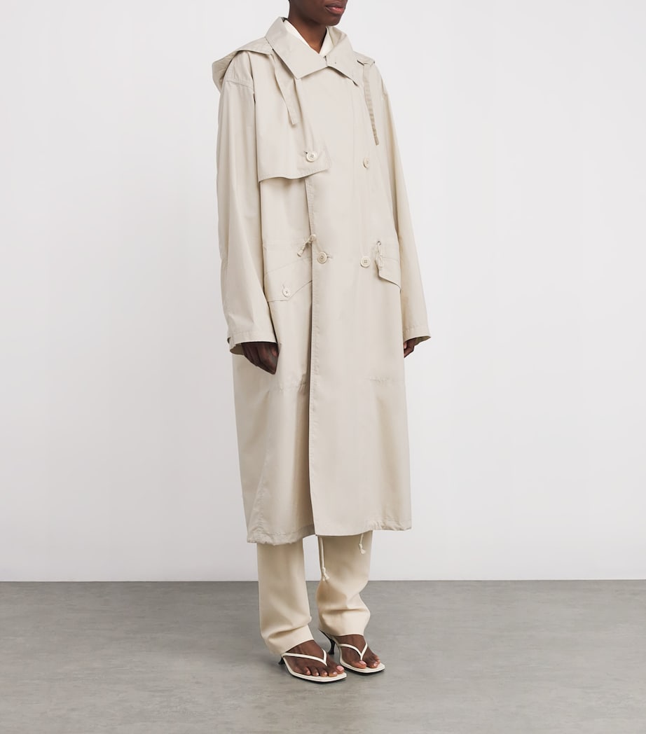 Lemaire Womens Hooded Trench Coat Stone Beige Image 3