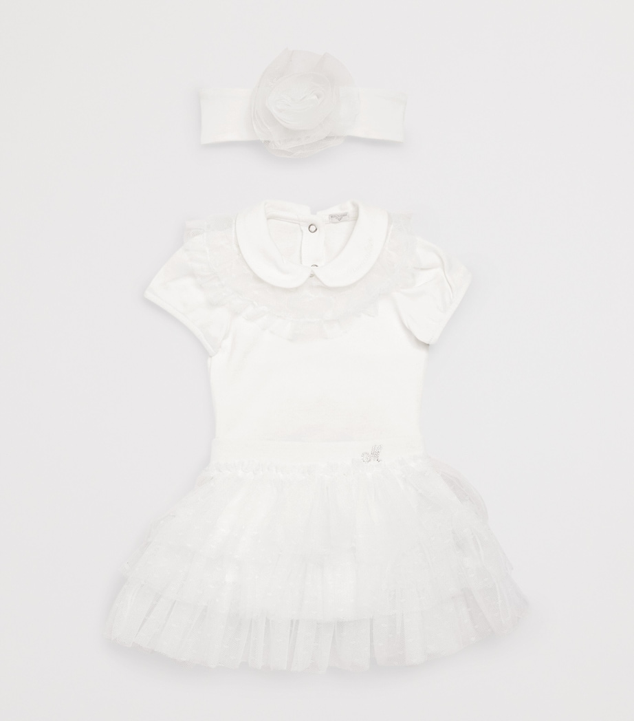 Monnalisa Ruffle-Trim Bodysuit and Skirt Set (3-9 Months) Cream Image 3