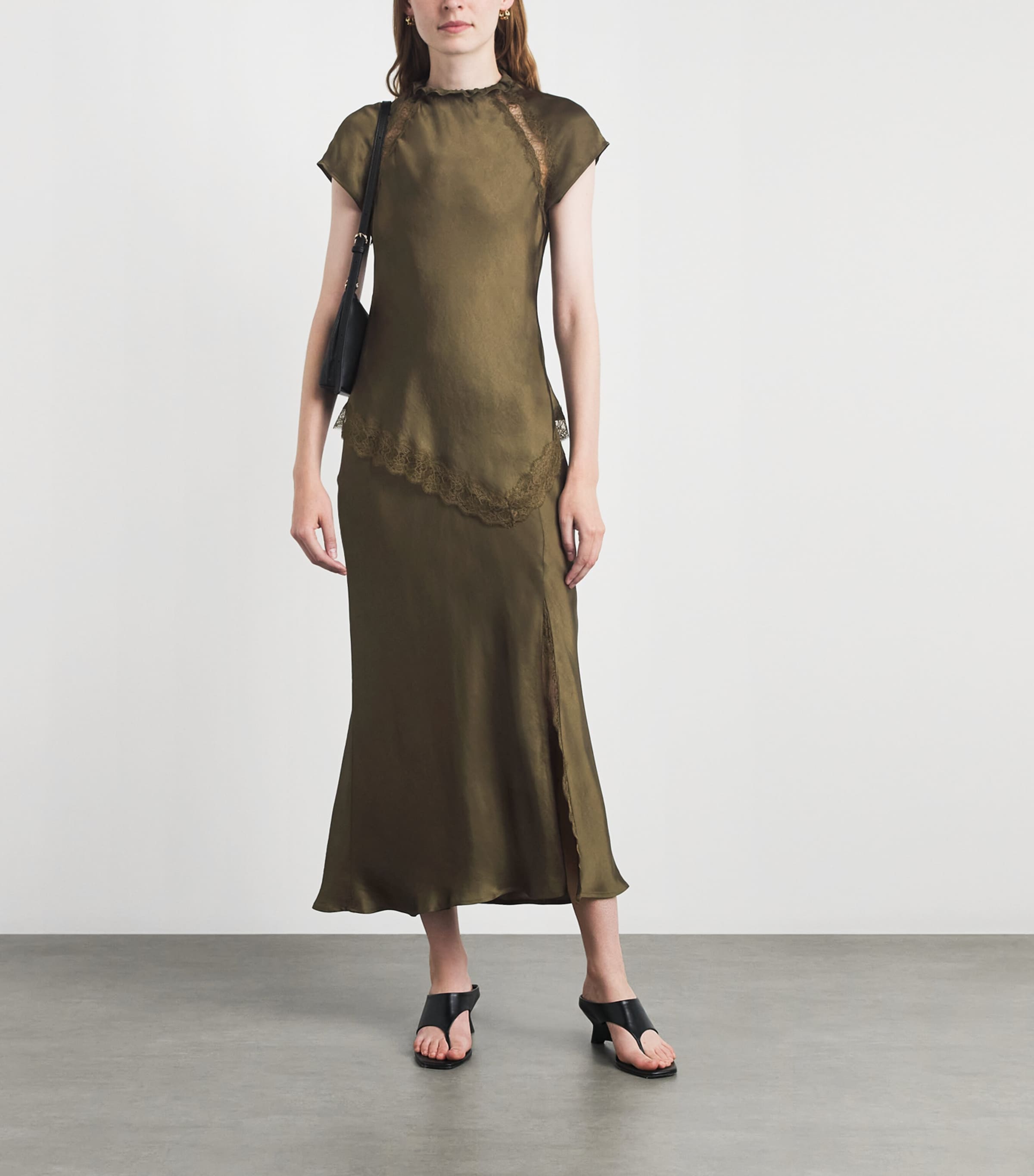 Claudie Pierlot Womens Lace-Trim Asymmetric Top Bronze Image 2