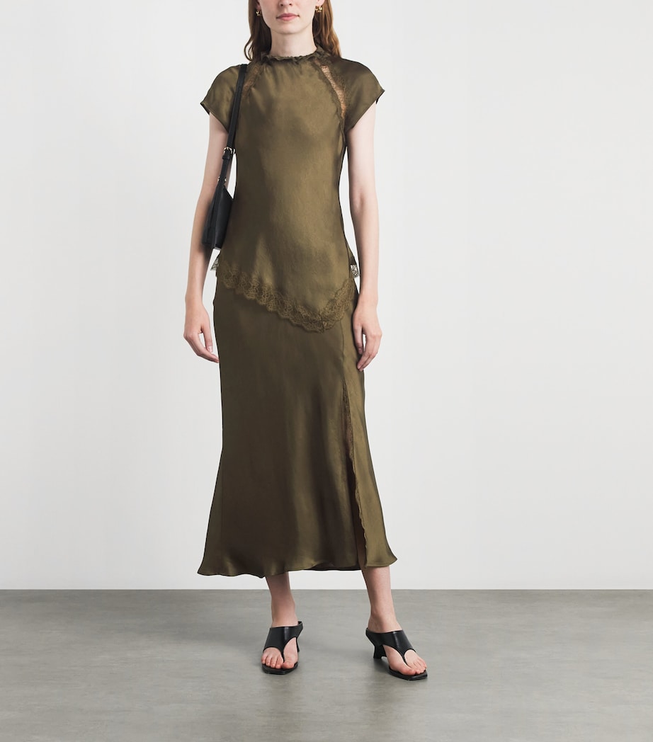 Claudie Pierlot Womens Lace-Trim Asymmetric Top Bronze Image 2