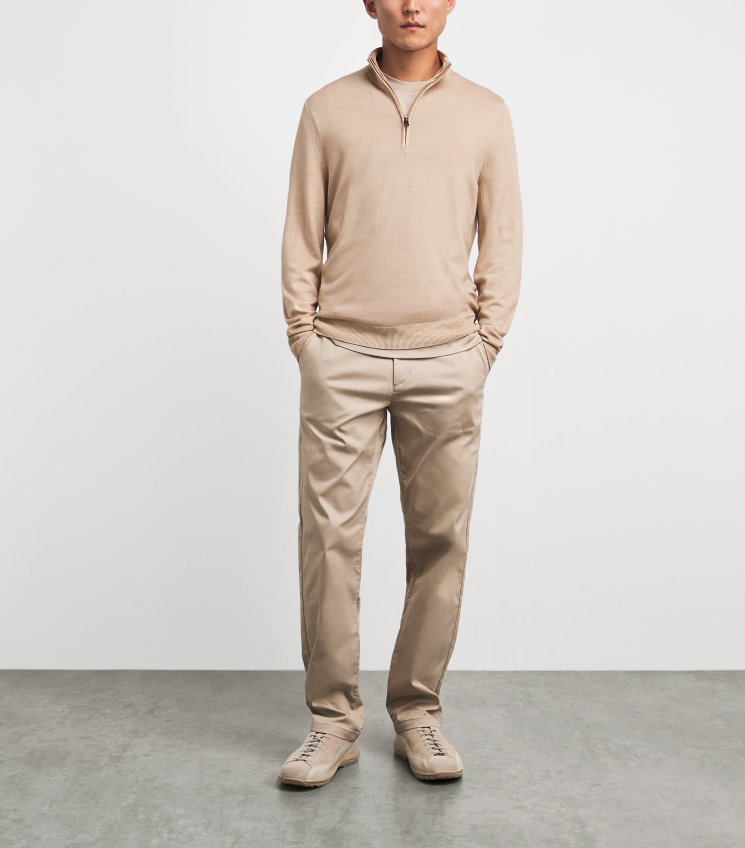Bogner Mens Virgin Wool Ouri Quarter-Zip Sweater Beige Image 2