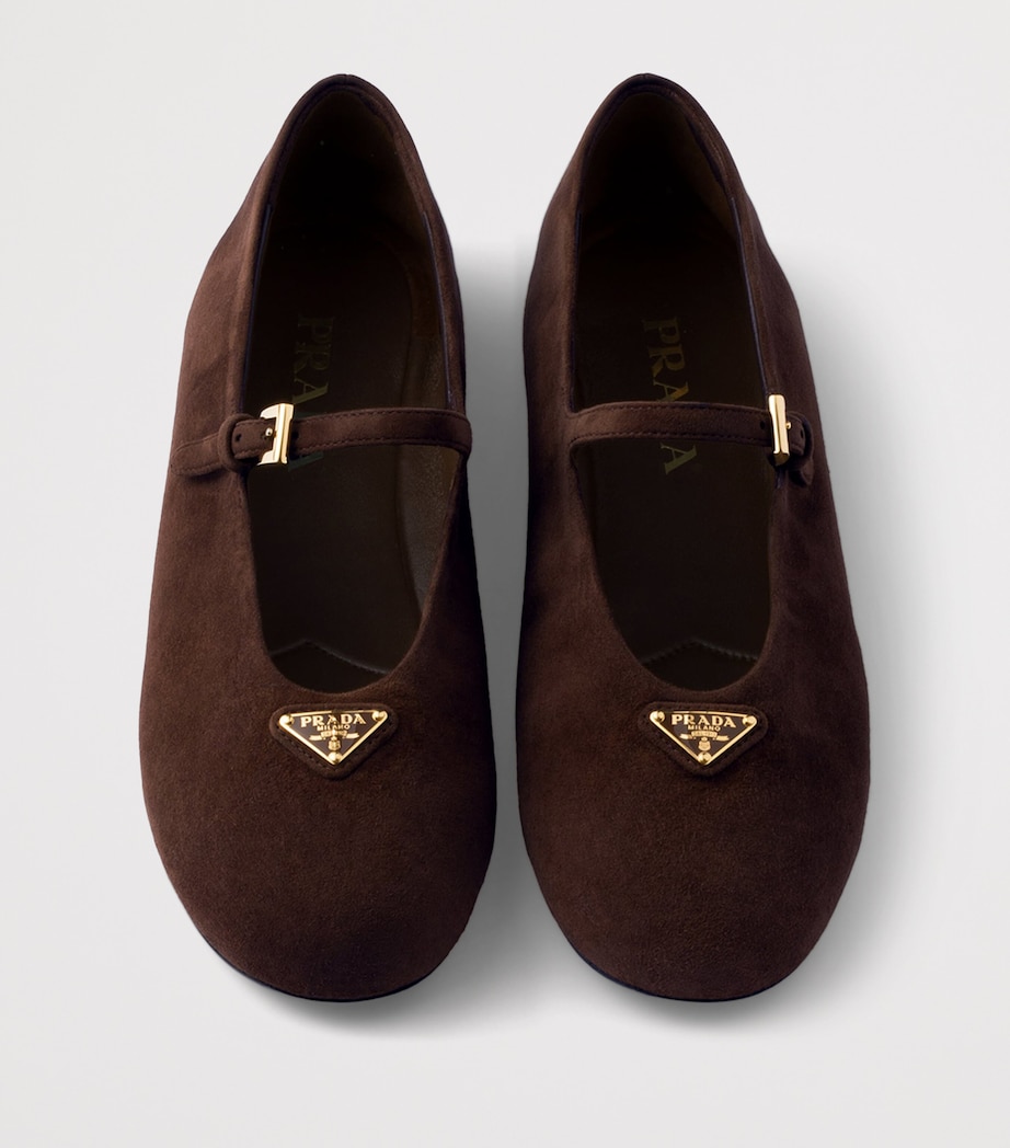 Prada Suede Logo Ballet Flats Brown Image 3