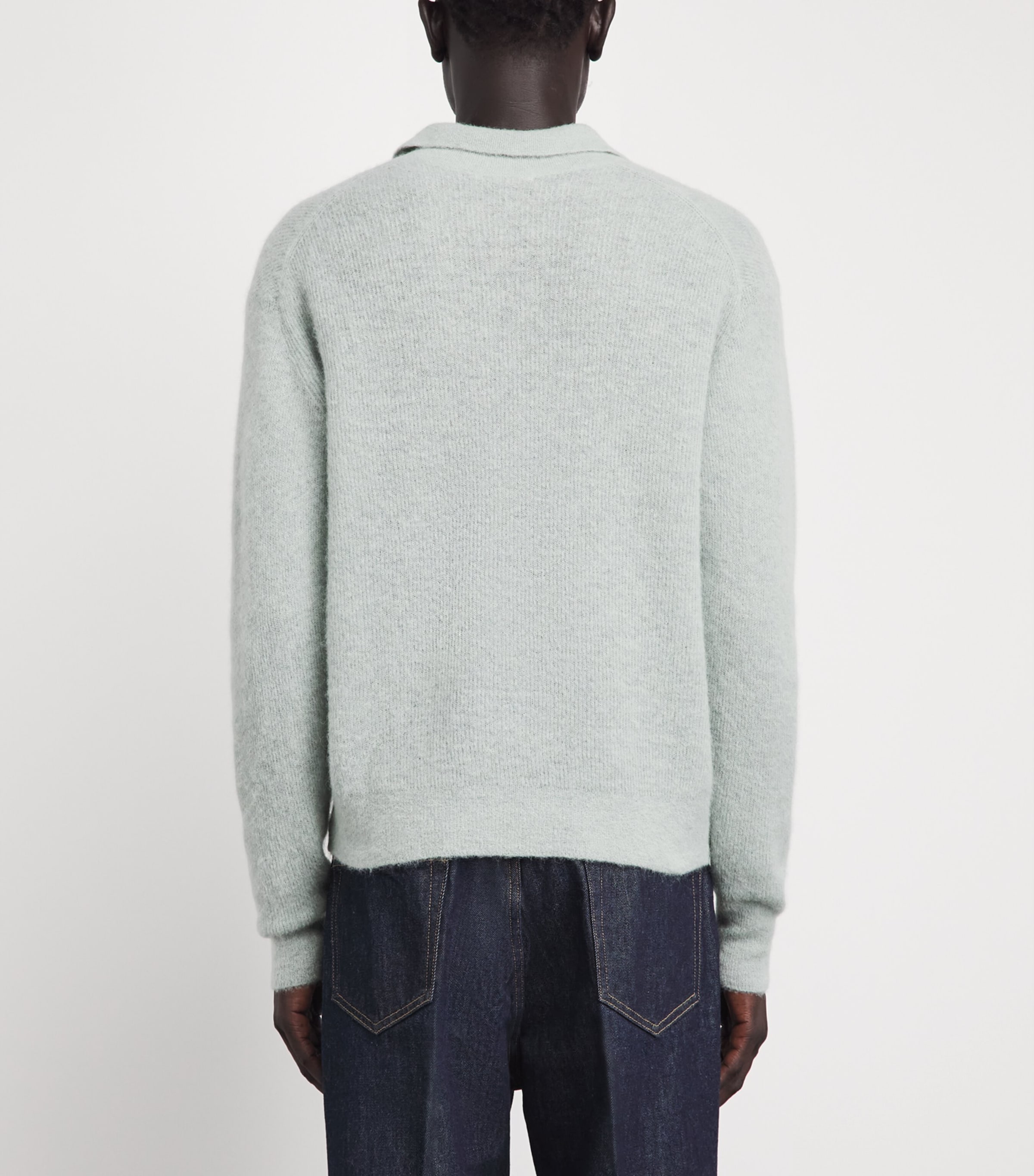 Auralee Mens Alpaca-Blend Skipper Polo Sweater Dusty Mint Image 5