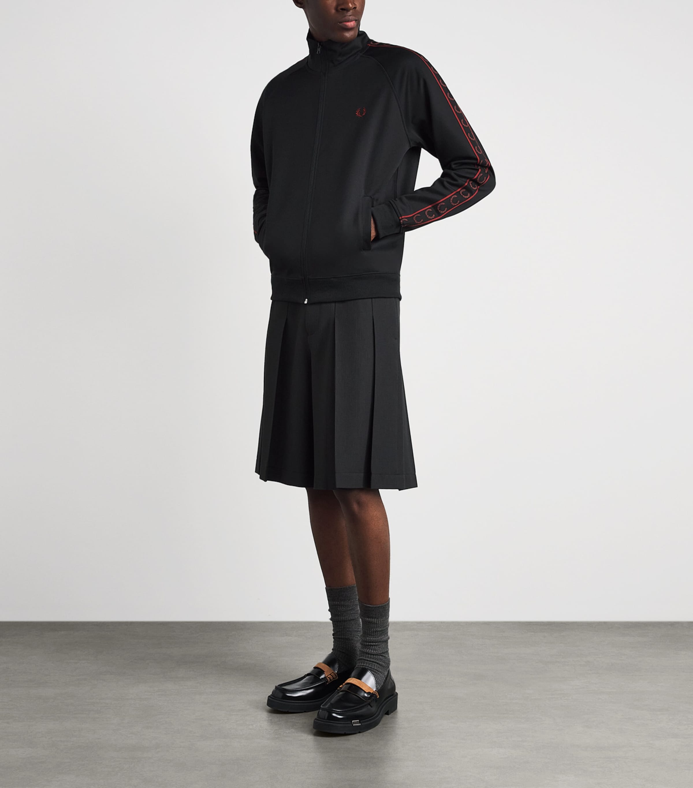 Fred Perry Mens Contrast Tape Track Jacket Black Image 2