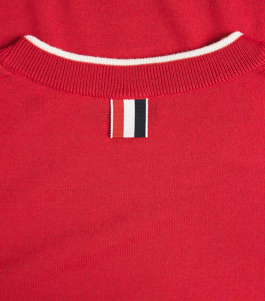 Thom Browne Womens Wool-Blend 4-Bar Short-Sleeve Sweater Red Image 5