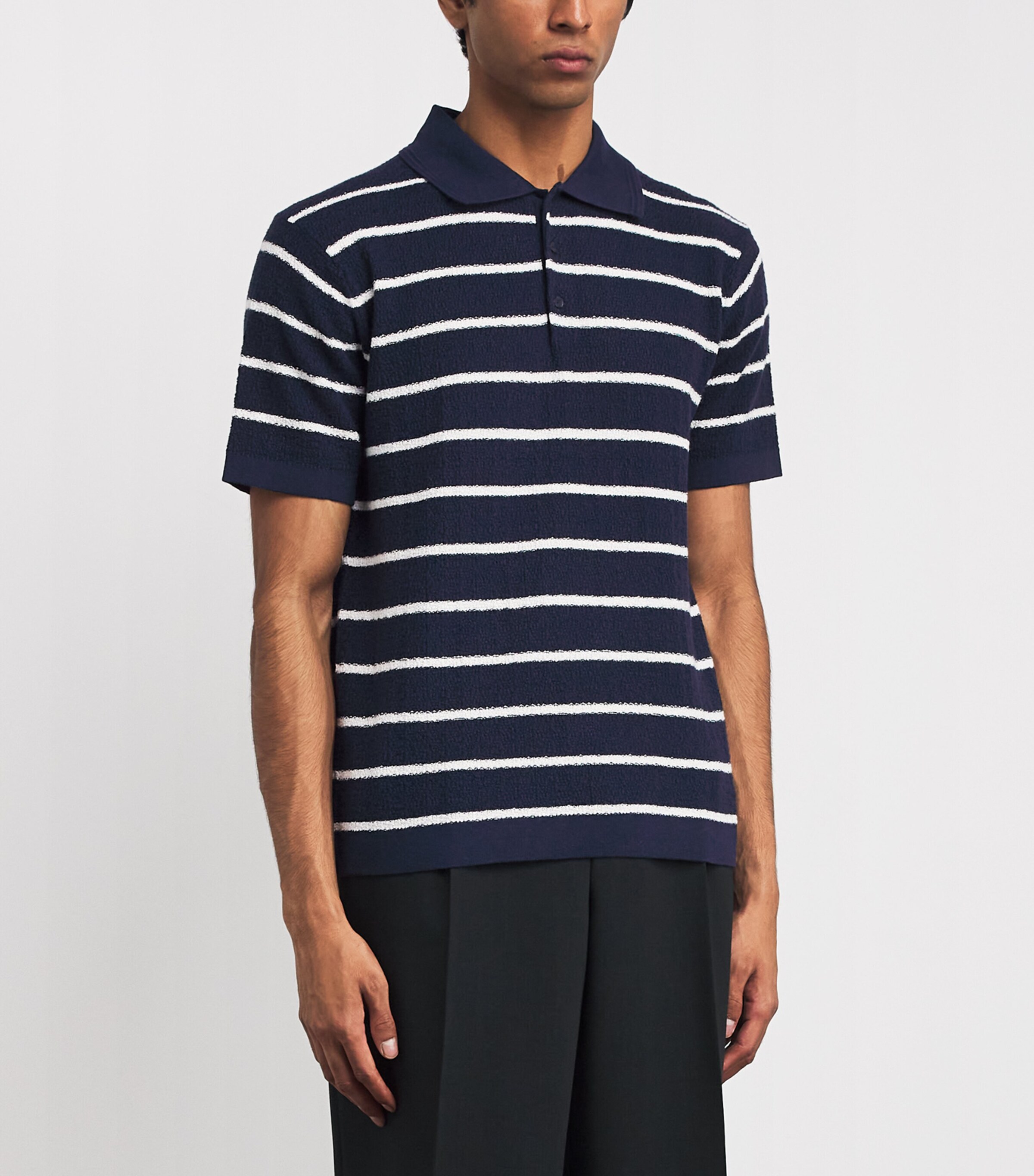 Simkhai Mens Cotton-Silk Calum Polo Shirt Midnight Stripe Image 3