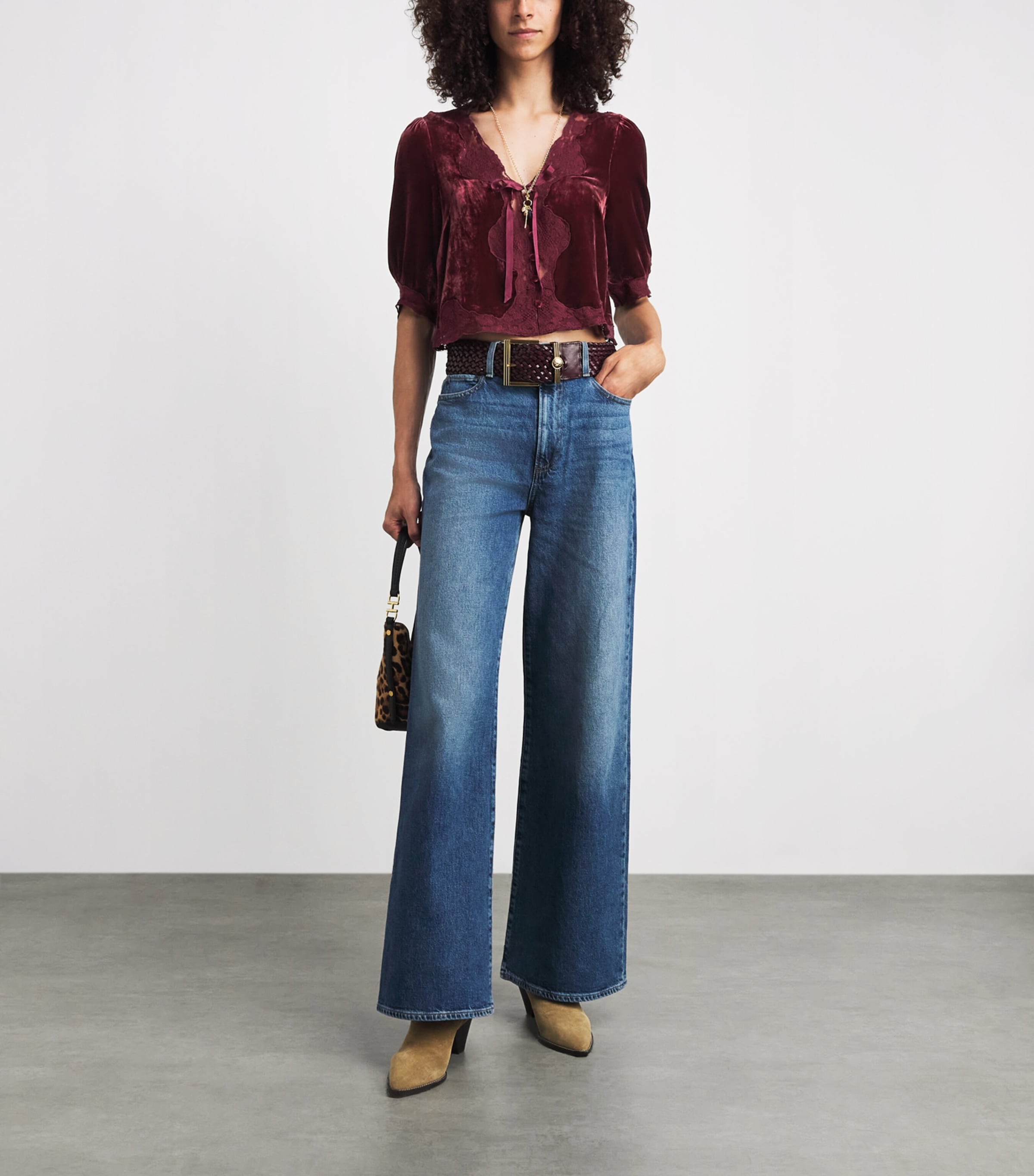 Rixo Womens Velvet Ursula Blouse Bordeaux Image 2
