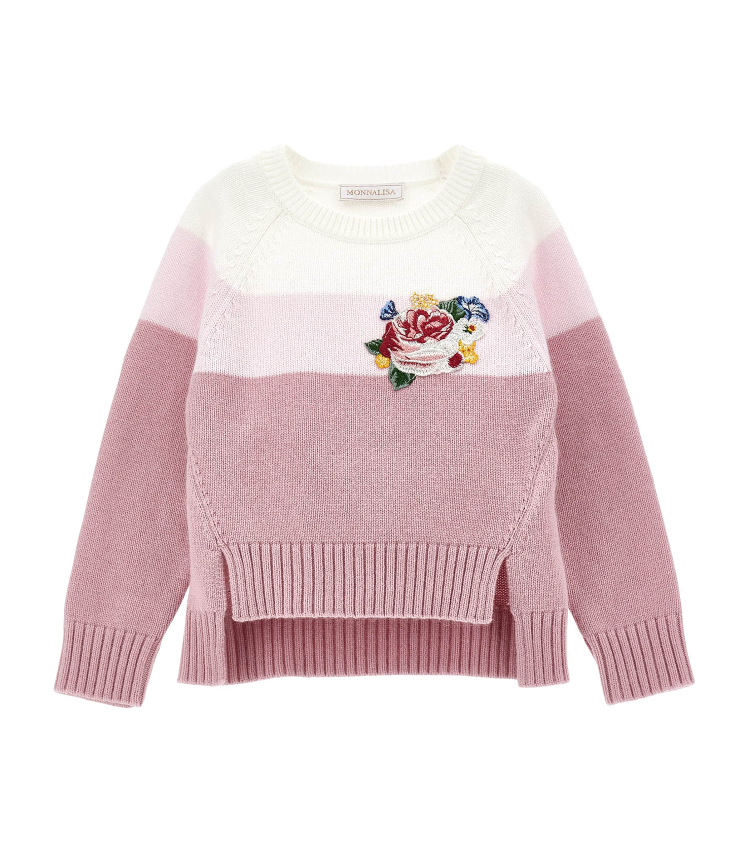 Monnalisa Kids' Floral Appliqué Sweater In Pink