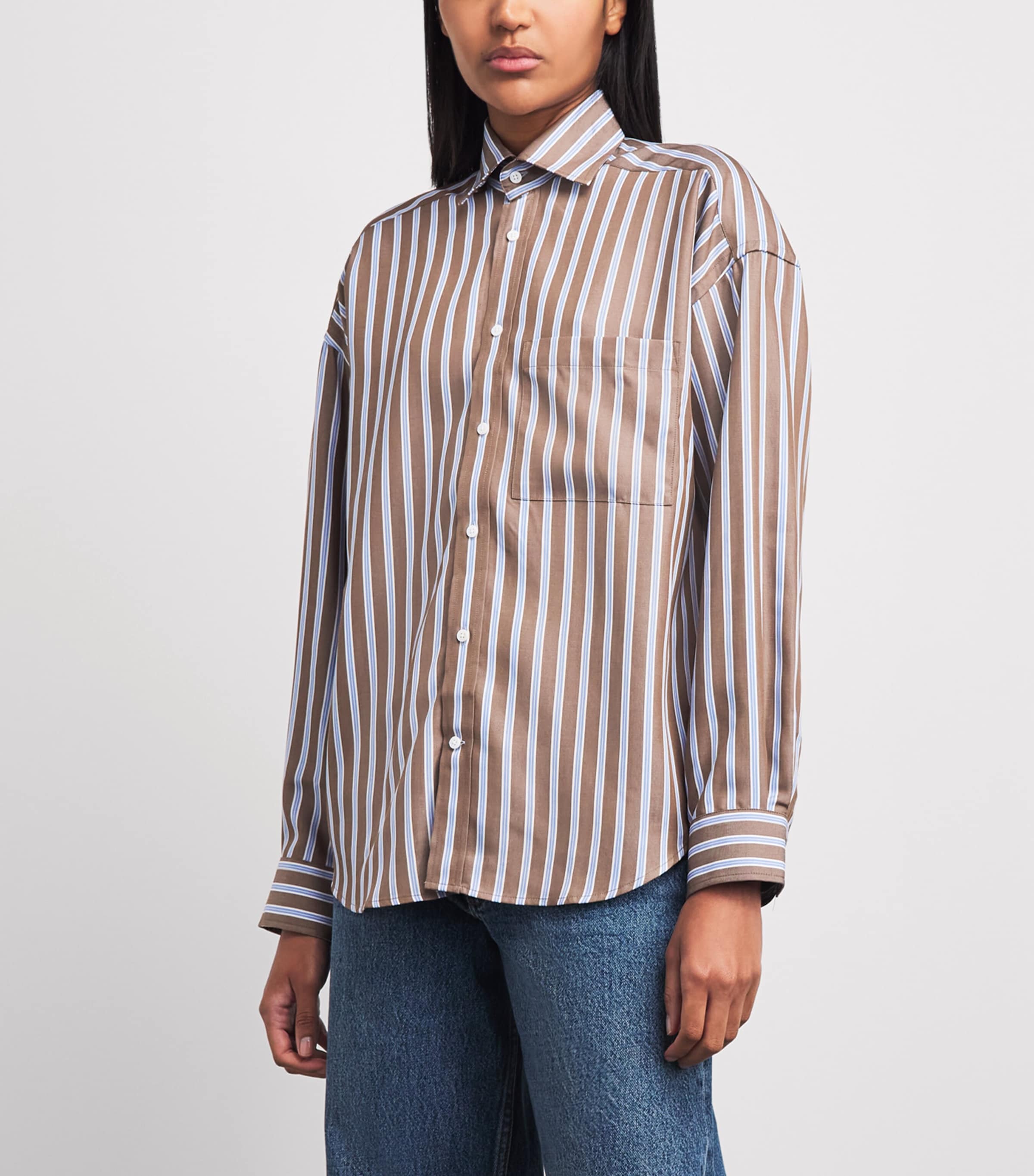 With Nothing Underneath Womens Tencel The Weekend Shirt Mocha Multi Stripe Image 3