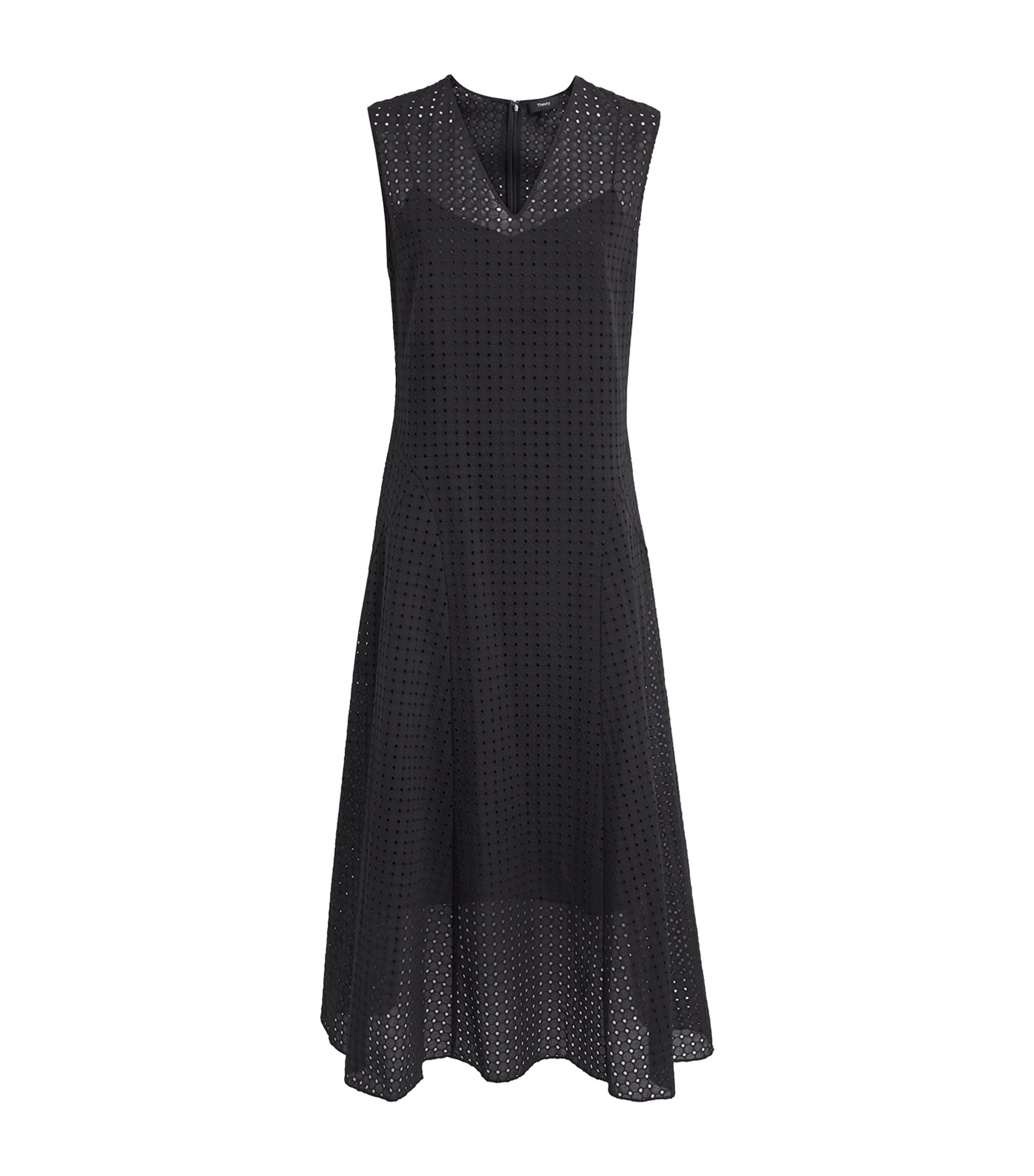 Theory Womens Broderie Anglaise V-Neck Midi Dress Black Image 1