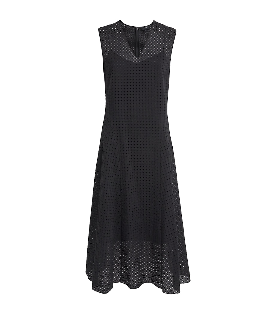 Theory Womens Broderie Anglaise V-Neck Midi Dress Black Image 1