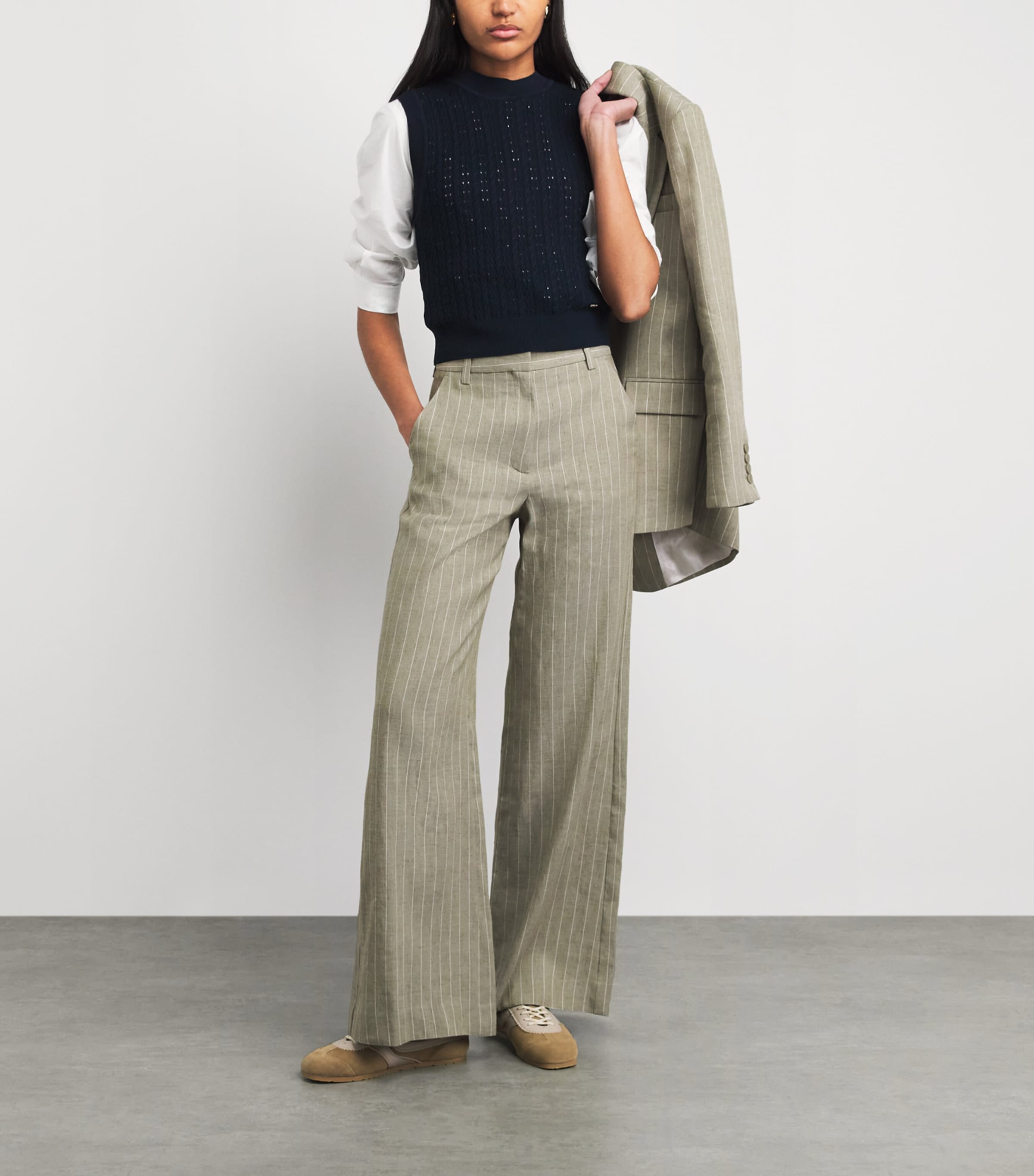 Maje Womens Linen-Cotton Blend Tailored Trousers Khaki Image 2