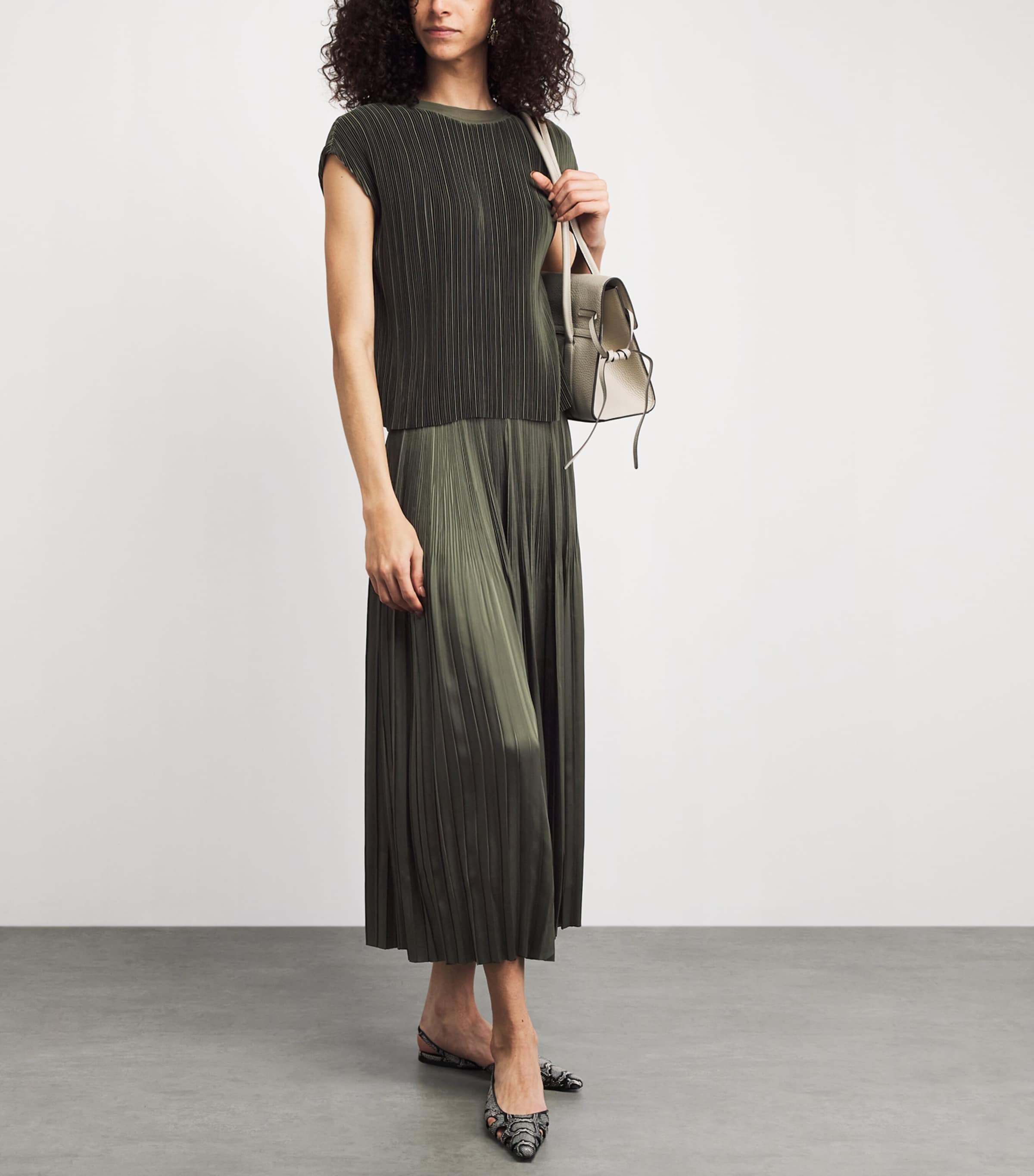 Joseph Womens Satin Pleated Rabat Midi Skirt Palm Leaf Image 2