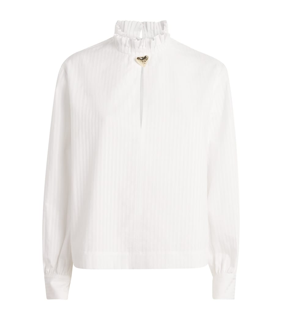 Cotton Ruffled Collar Blouse WHITE Image 1