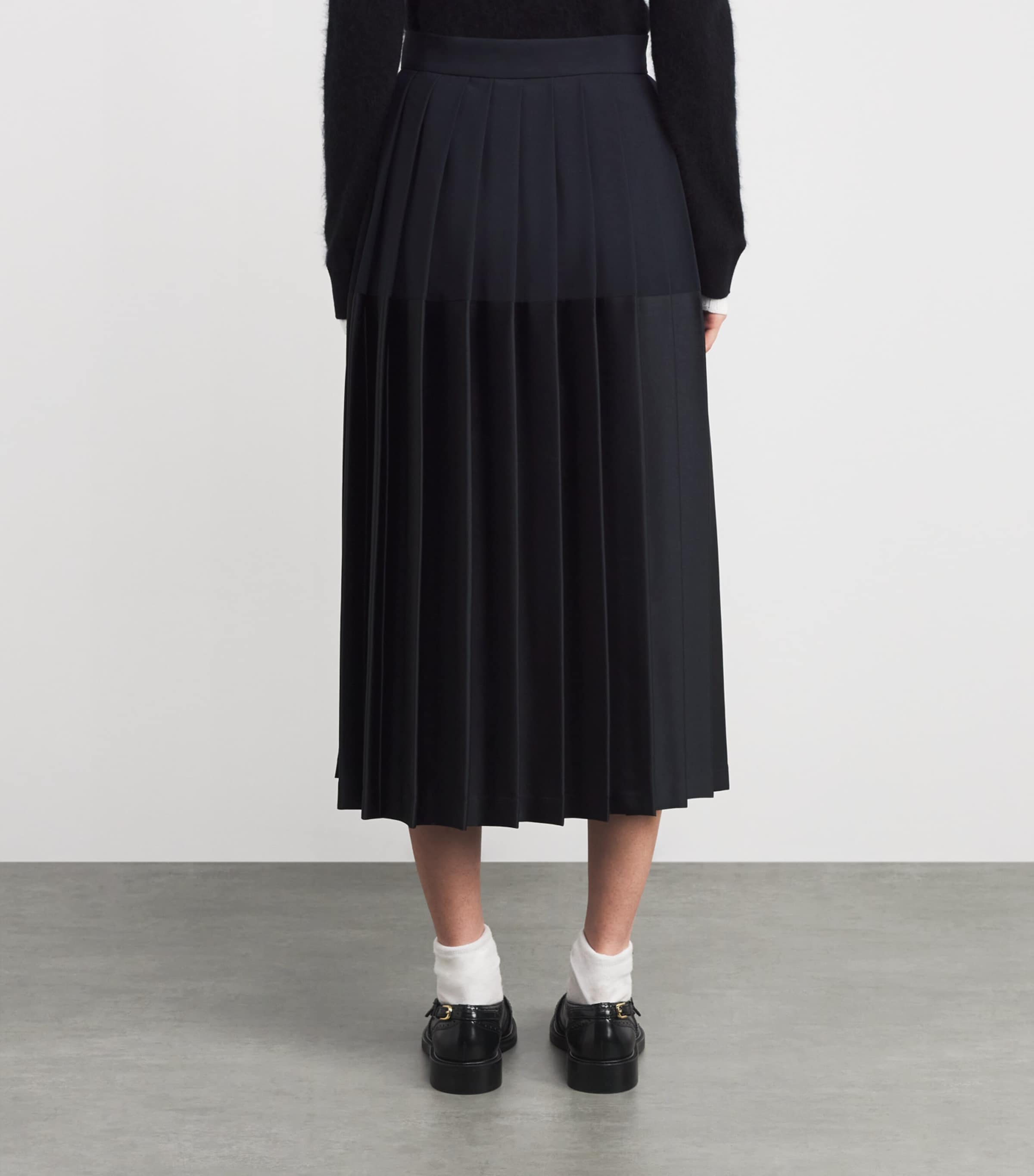 Two-Tone Pleated Midi Skirt NAVY BLUE Image 4