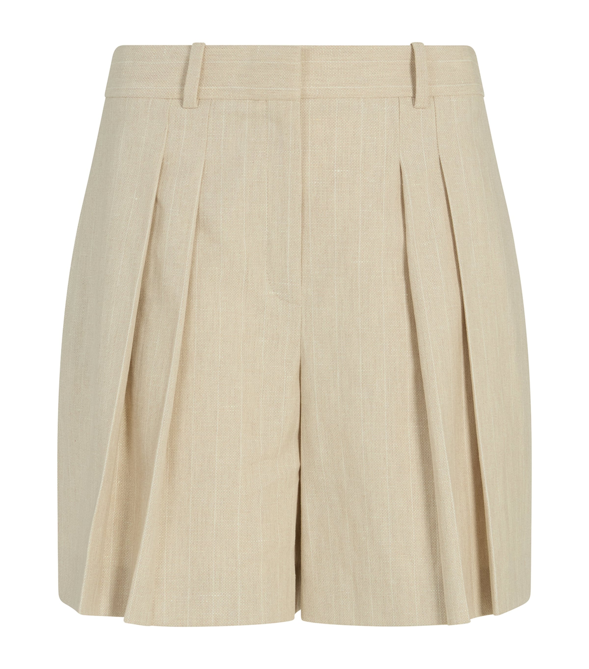 Theory Linen-blend Pleated Shorts In Neutral