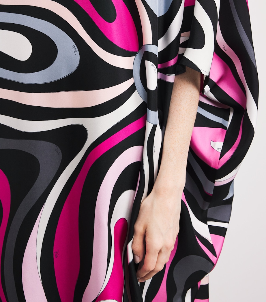 Silk Embellished Marmo Kaftan 003 NERO/FUXIA Image 5