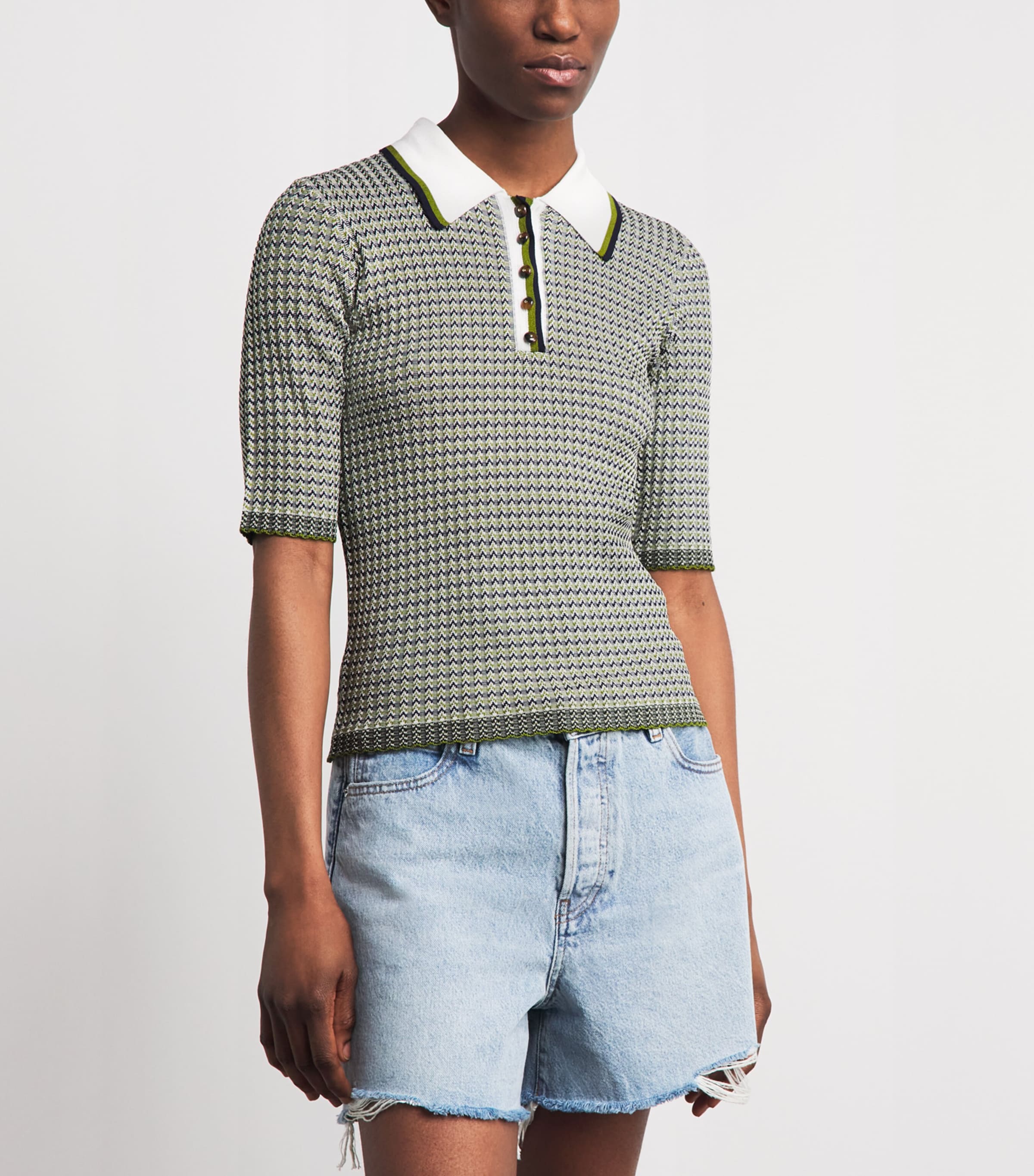 Veronica Beard Womens Knitted Geometric Soza Polo Shirt Nvy/cact/o Wht Image 4