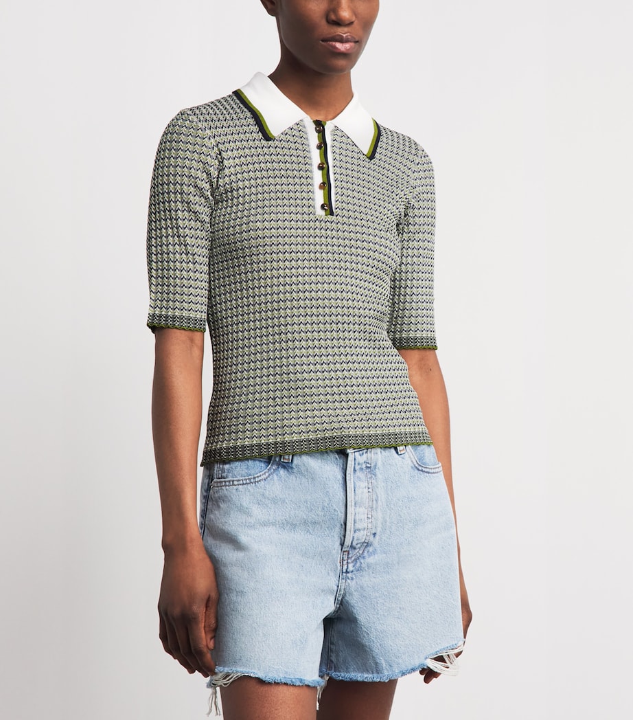 Veronica Beard Womens Knitted Geometric Soza Polo Shirt Nvy/cact/o Wht Image 4