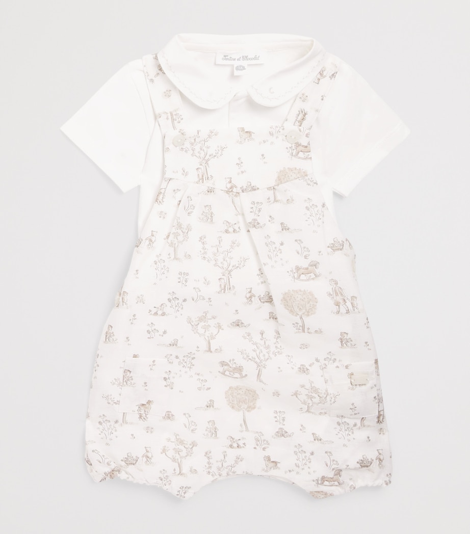 Linen-Cotton Bodysuit and Dungarees Set (1-18 Months) 13NACRE Image 3