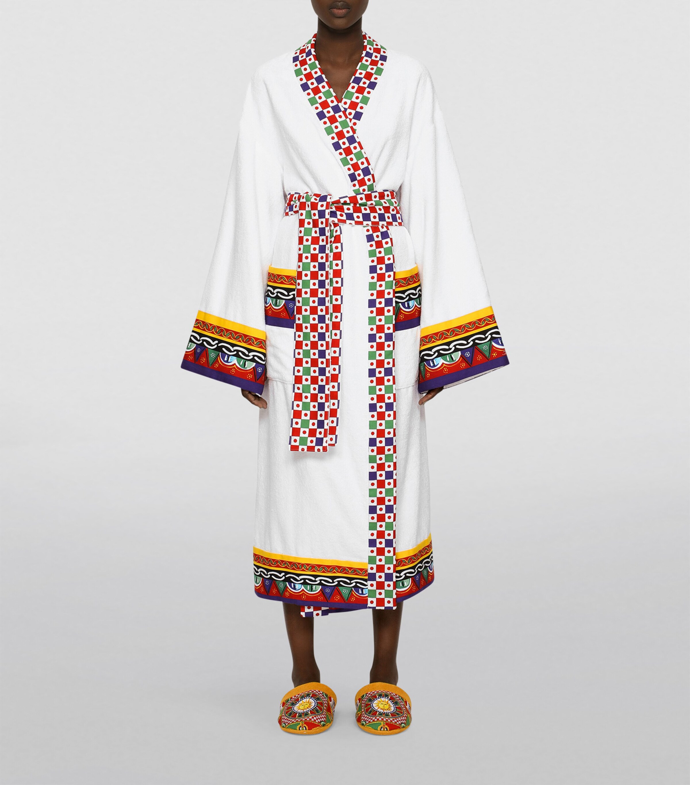 Dolce&Gabbana Casa Cotton-Terry Carretto Bathrobe Bianco Carrett Image 9