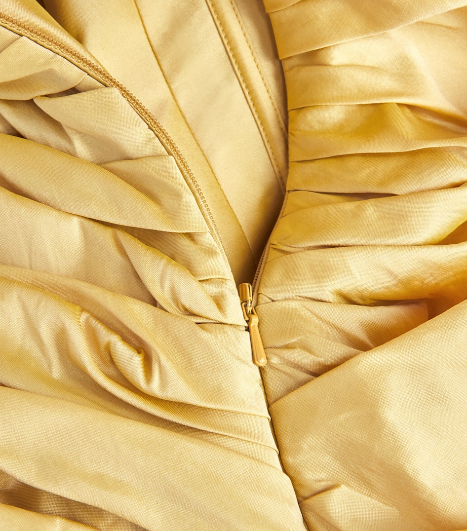 Marmar Halim Womens Taffeta One-Shoulder Draped Gown Gold Image 6