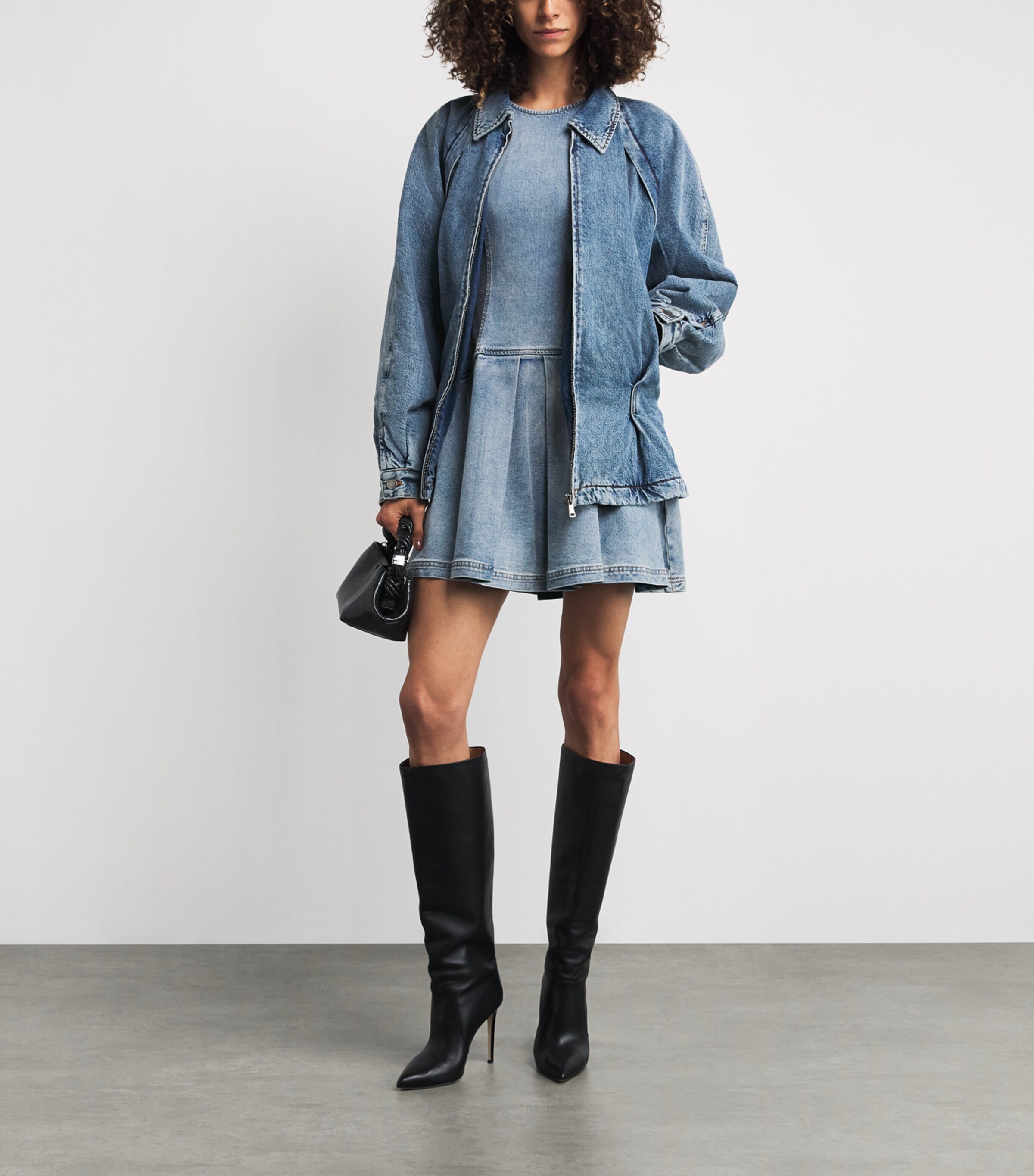 Alice+Olivia Blue Denim Drop-Waist Adley Mini Dress | Harrods PA