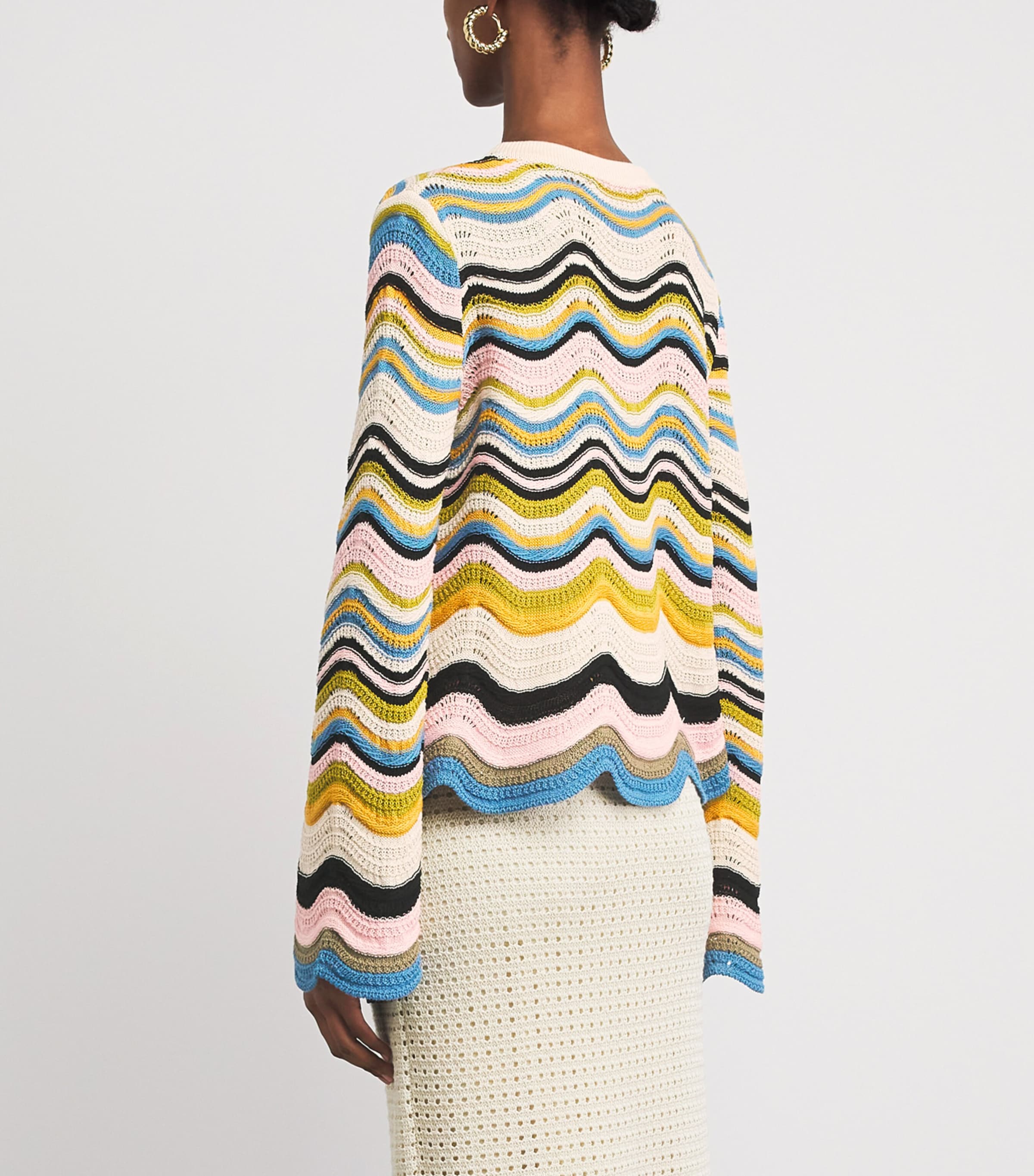 La Doublej Womens Cotton Chevron Sweater Wht/gr/pk Image 5