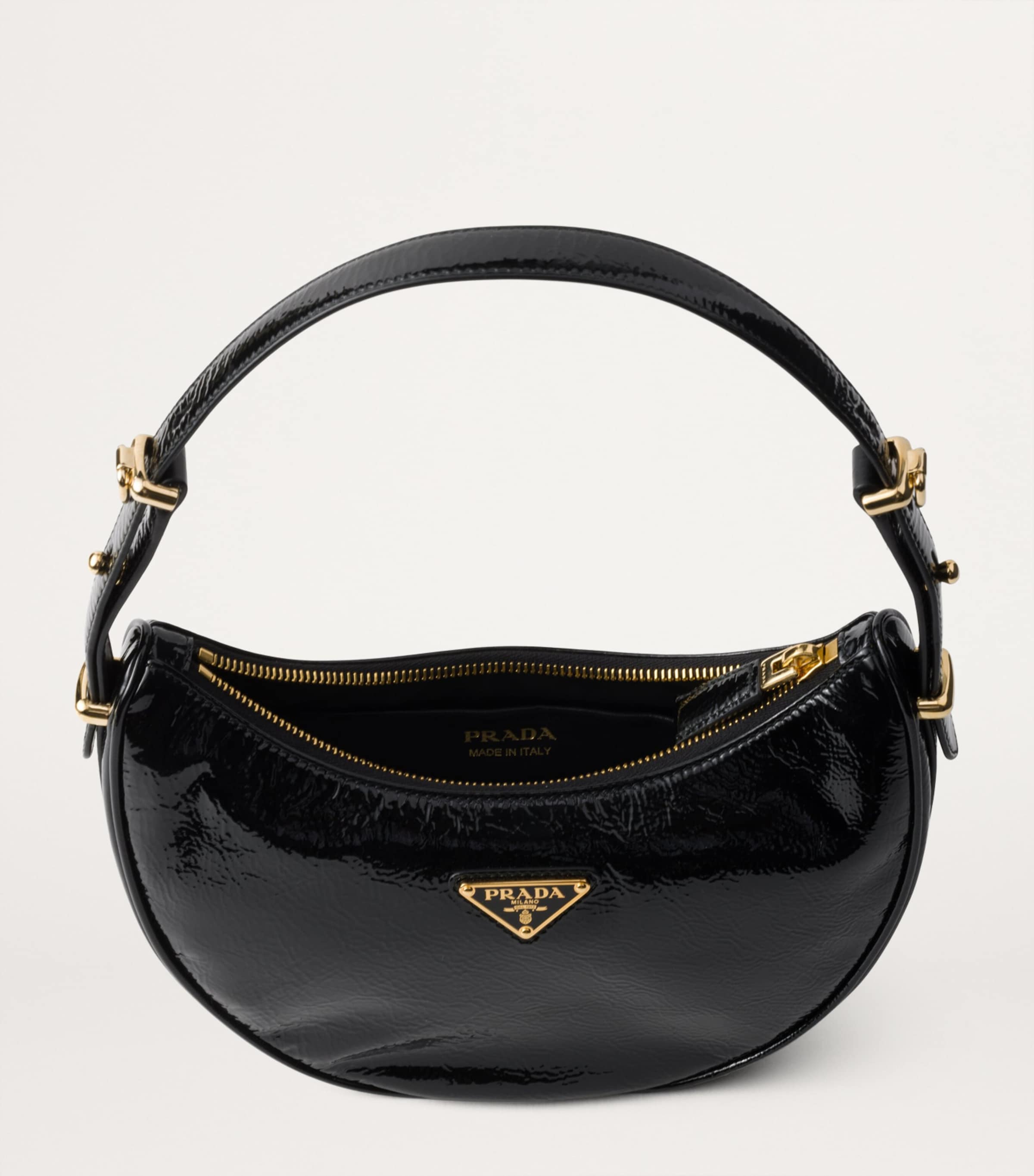 【関税＆送料込み】Prada Prada ArquAC Patent Shoulder Bag Black Prada Arqué naplak patent leather shoulder bag | PRADA