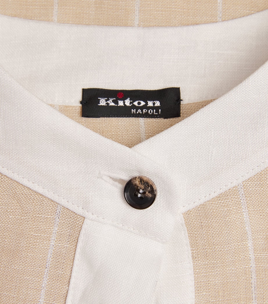 Kiton Womens Linen Stripe Blouse Cream White Image 6