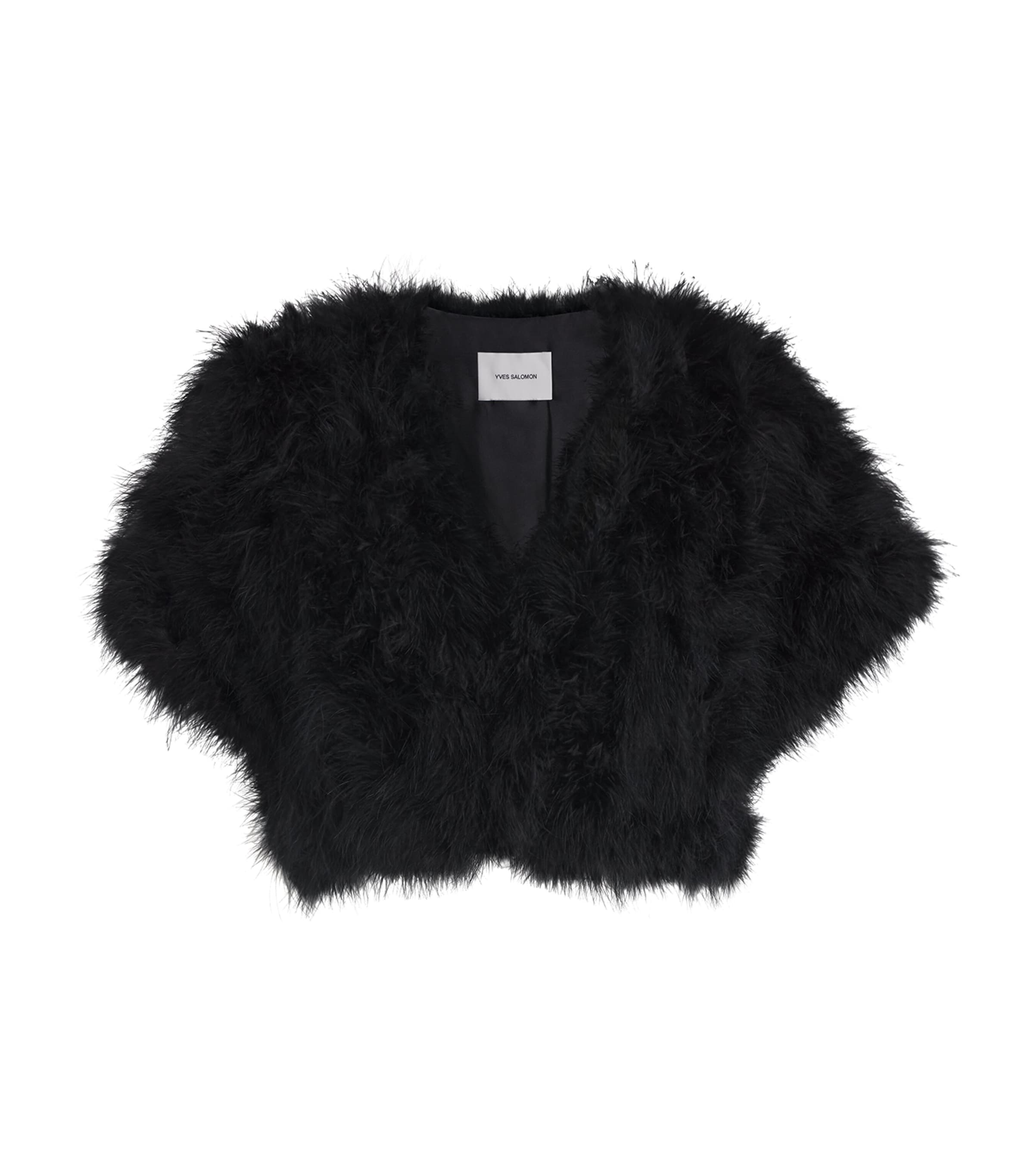 Yves Salomon Feather Bolero Jacket In Black
