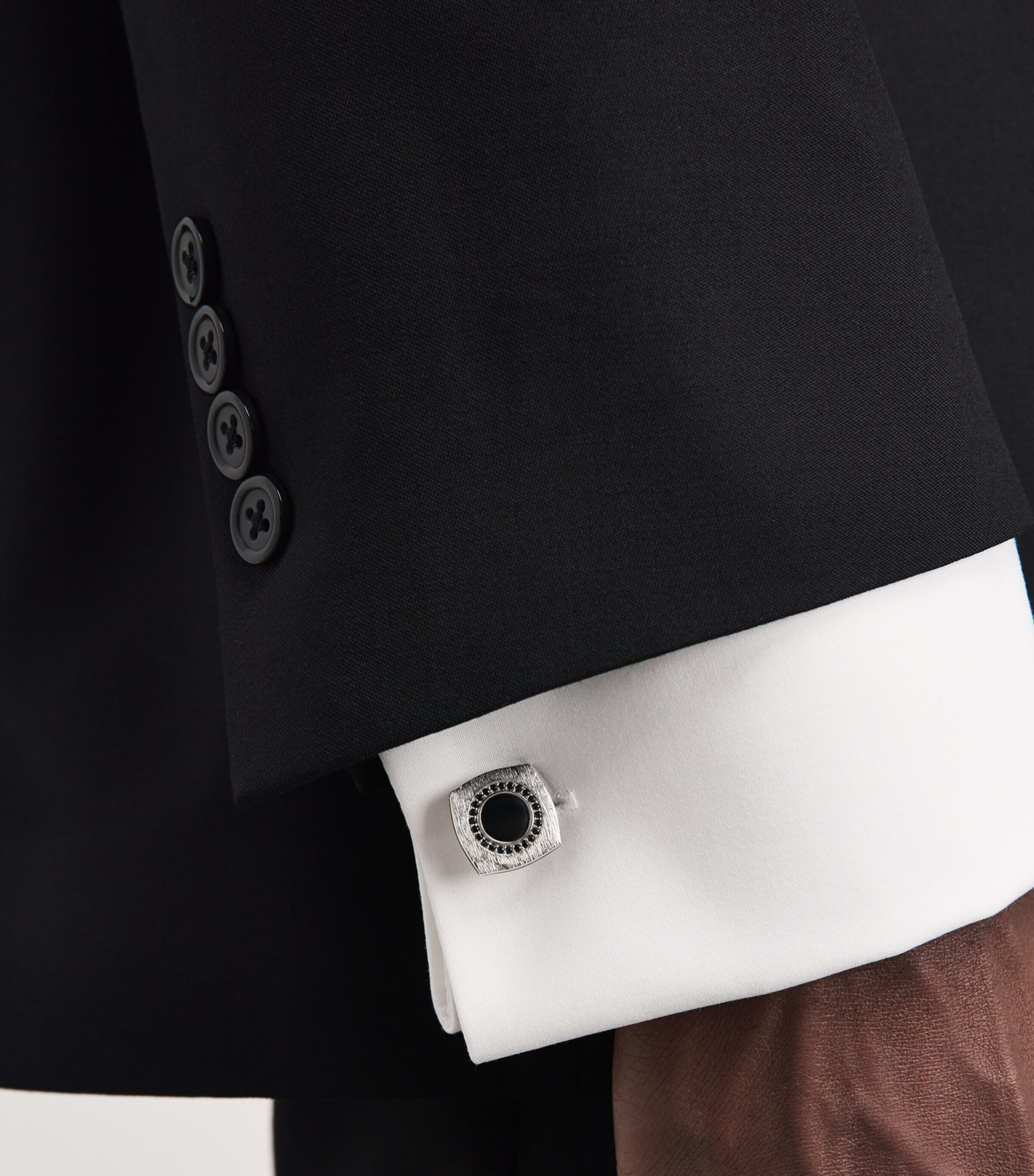 Tateossian Onyx Graffiato Rounded Square Cufflinks and Studs Set Black Image 2