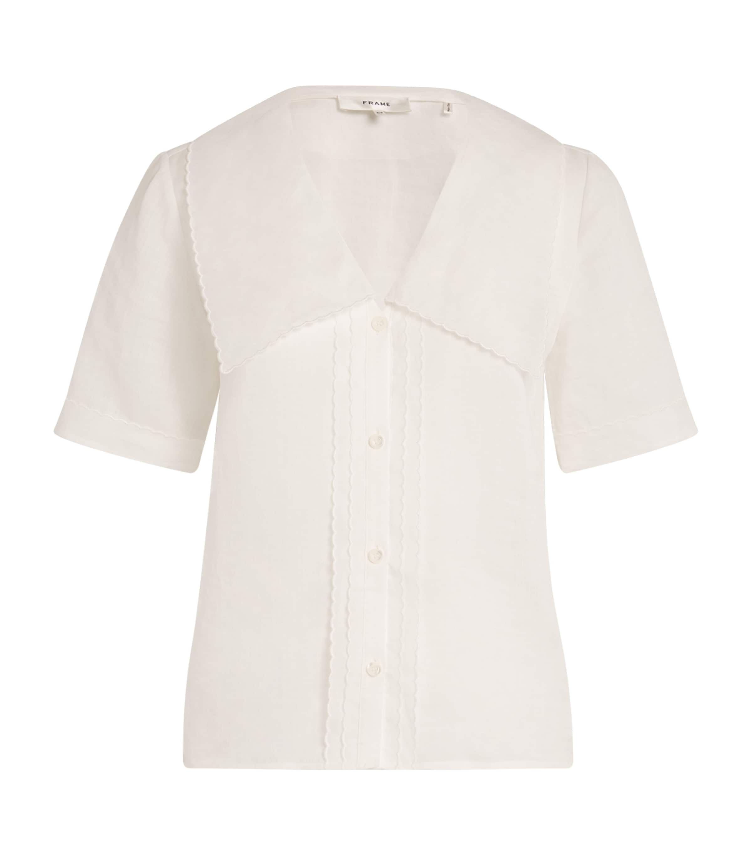 Frame Womens Scallop Sailor Woven Shirt White Xs In White
