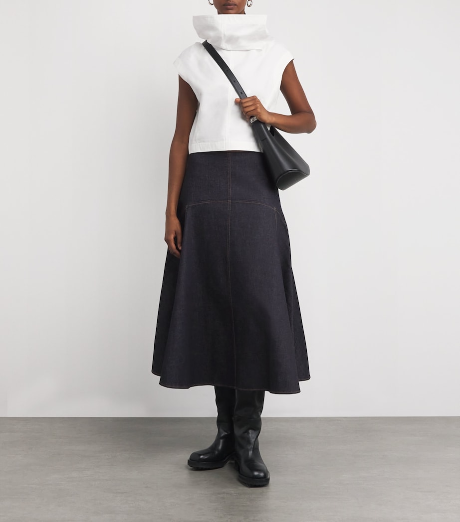 Stretch Cotton-Cashmere Denim Skirt 390 DARK NAVY Image 2