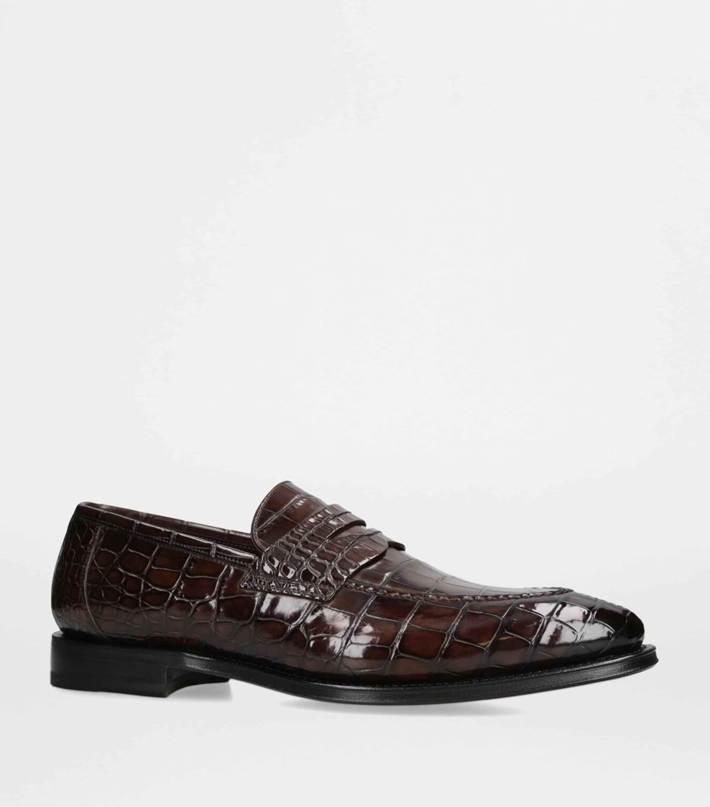 Crocodile Skin Duke Penny Loafers DARK BROWN Image 3