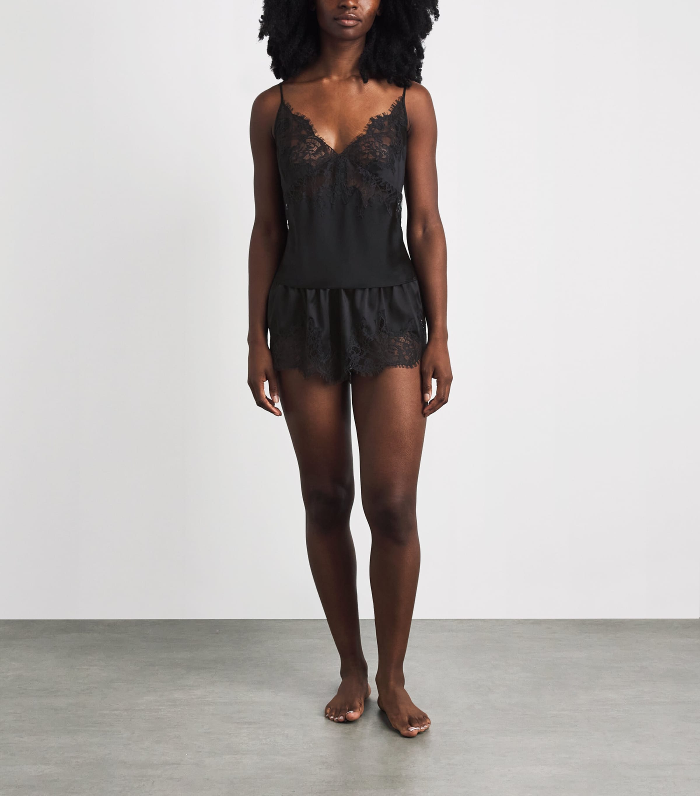 Skims Womens Stretch-Silk Lace-Trim Shorts Onyx Image 2