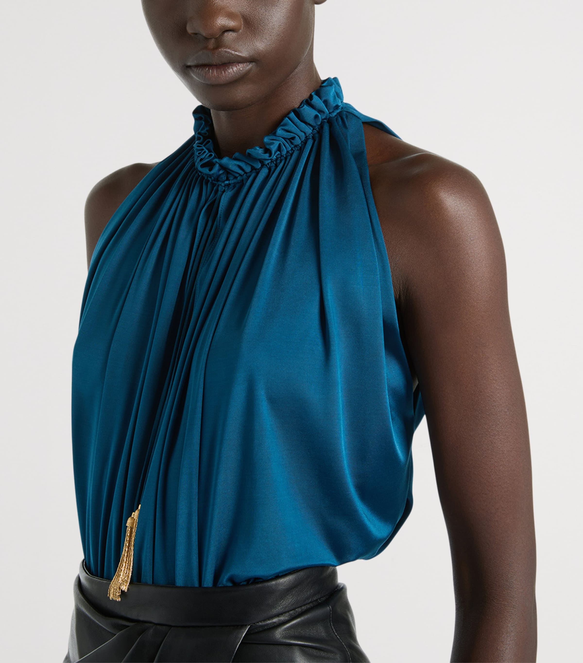 Balmain Womens Jersey Pleated Sleeveless Top Blue Malachite Image 3