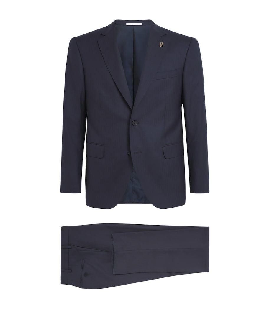 Pal Zileri Mens Wool Herringbone Vicenza 2-Piece Suit Blue Image 1