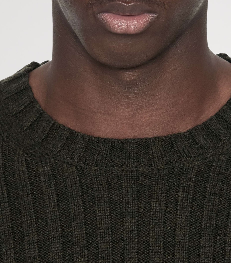 AllSaints Mens Merino Wool-Blend Liev Sweater Dark Khaki Green Image 5