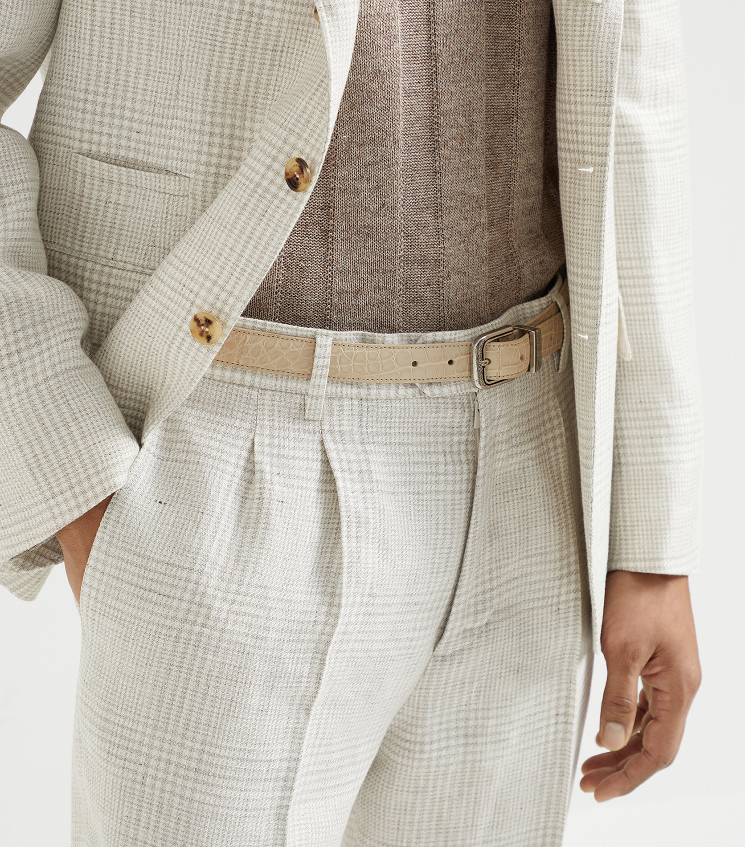Brunello Cucinelli Linen-Wool Prince of Wales Leisure