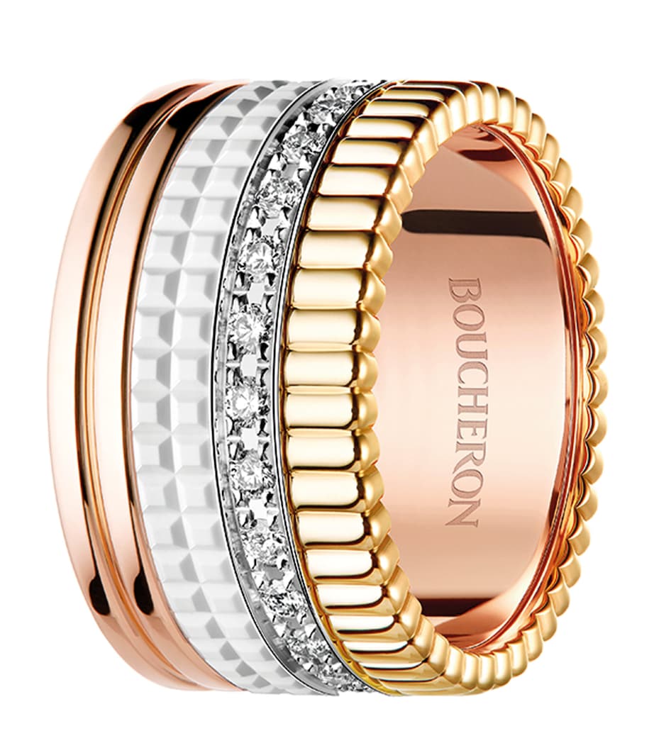 Large Mixed Gold and Diamond Quatre White Ring NO COLOUR Image 2