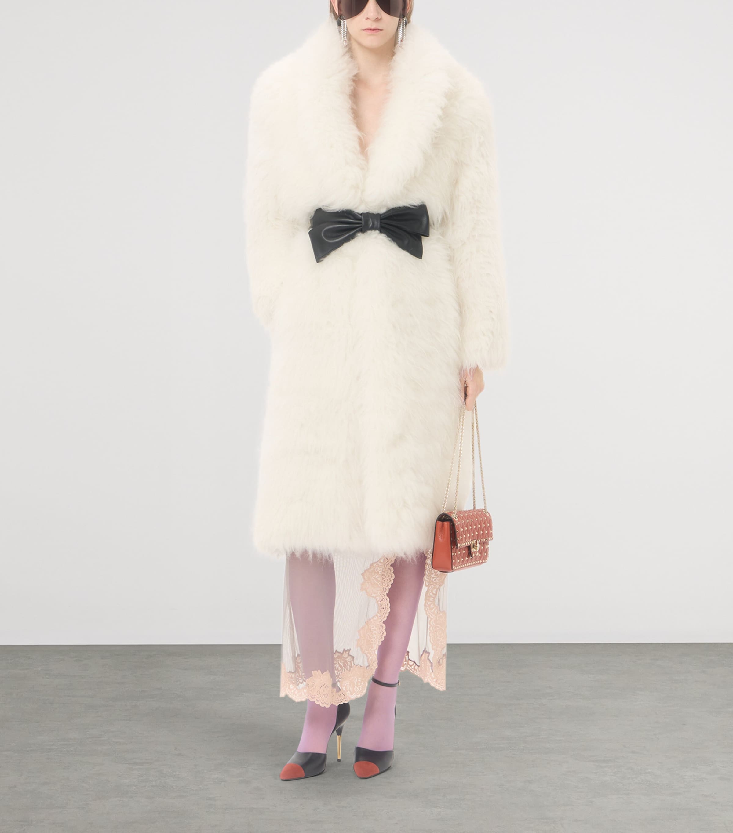 Valentino Womens Fur Bow-Belt Coat Image 2