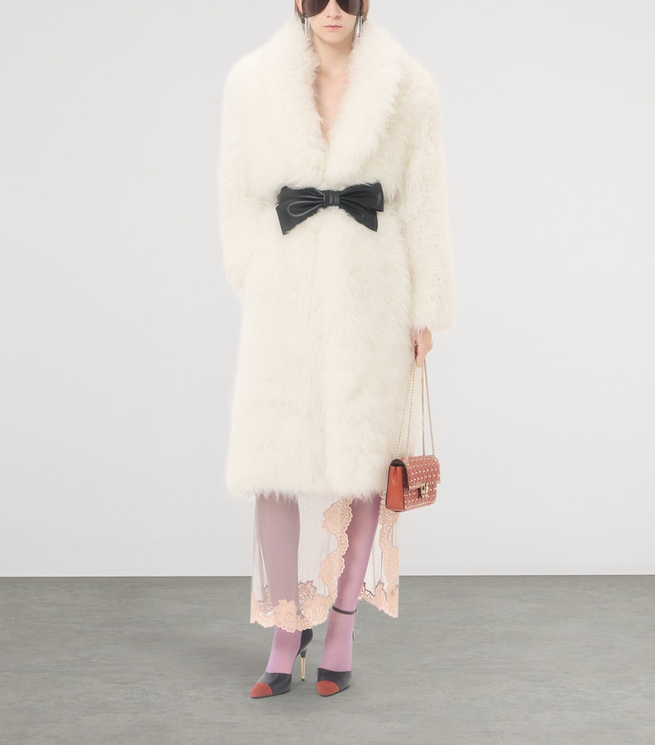 Valentino Womens Fur Bow-Belt Coat Image 2