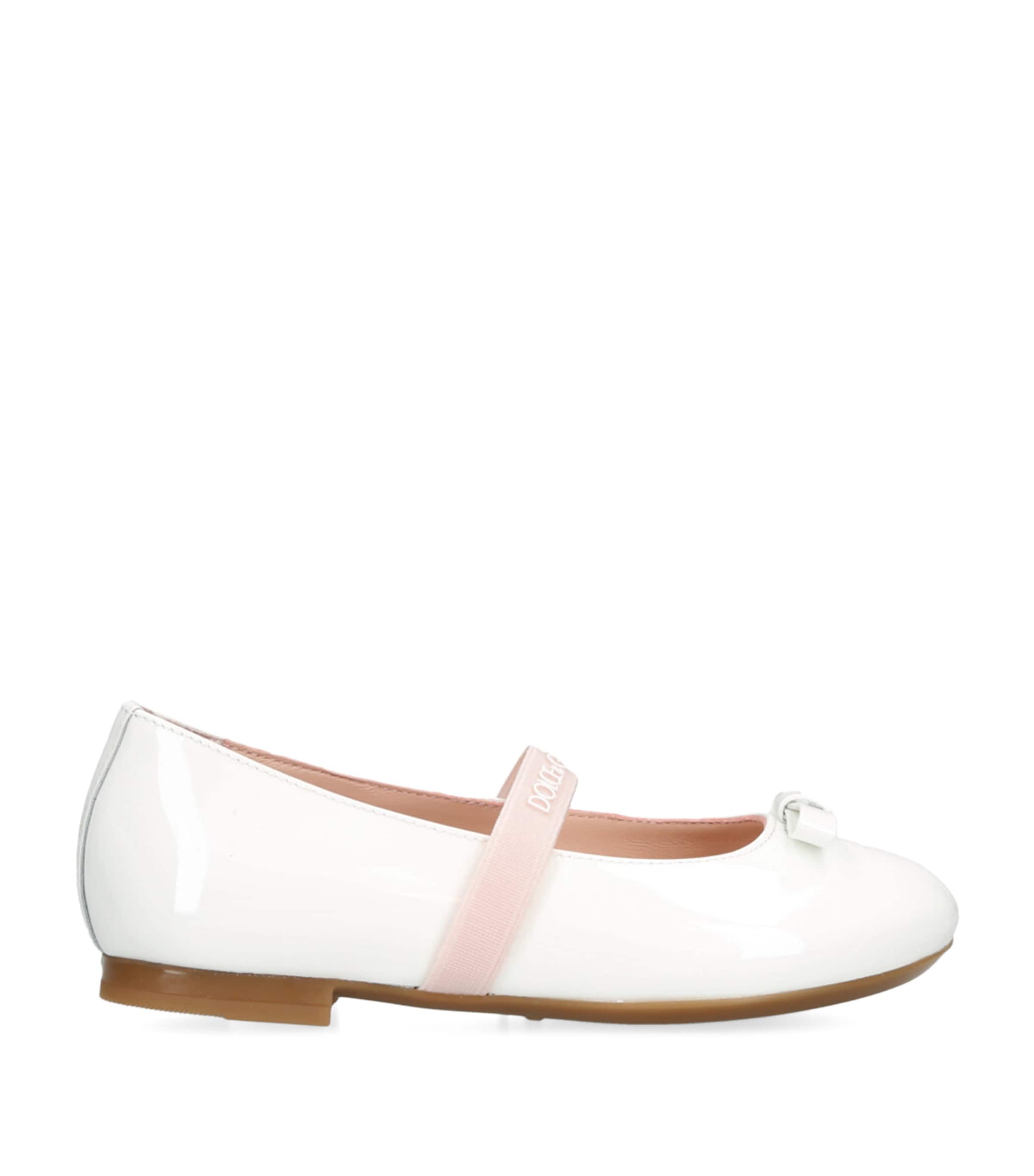 Dolce & Gabbana Patent Leather Logo Ballet Flats In Ivory