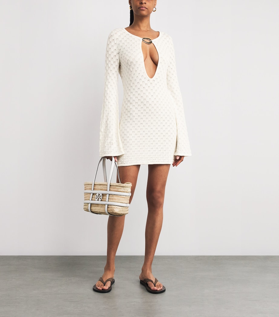 AWAY THAT DAY Womens Crochet Long-Sleeve Havana Mini Dress Natural Image 2